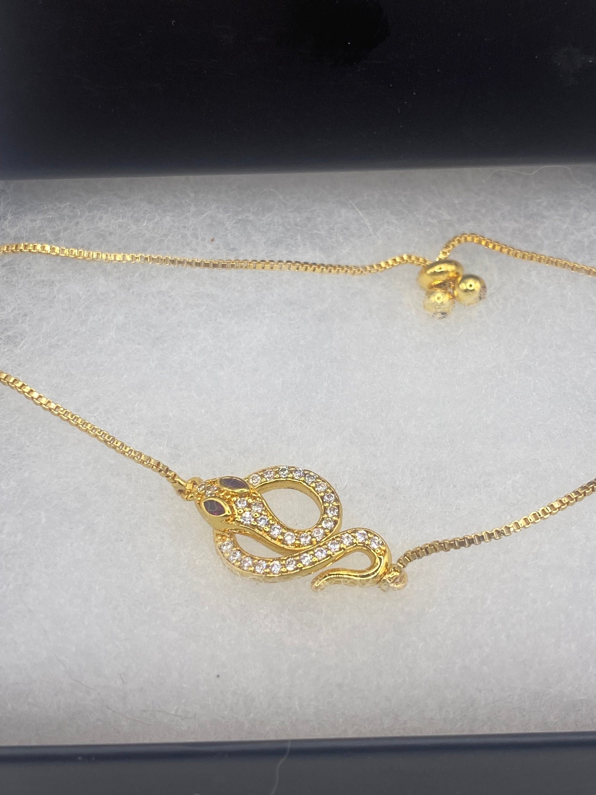 Vintage Snake Chain Bracelet Gold filled Crystal Eyes
