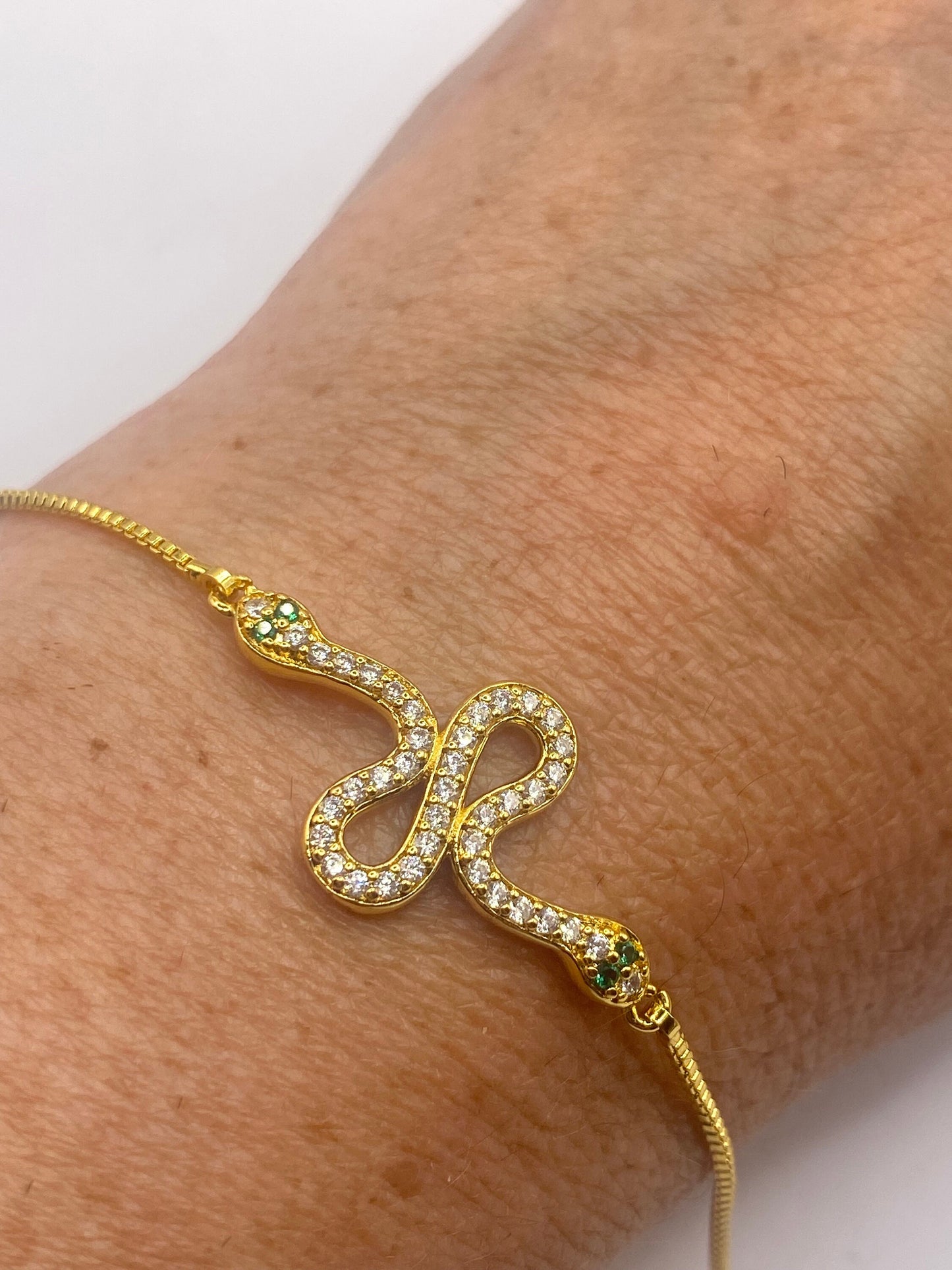 Vintage Snake Chain Bracelet Gold filled Crystal Eyes