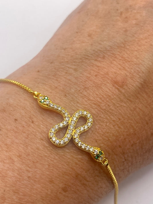 Vintage Snake Chain Bracelet Gold filled Crystal Eyes