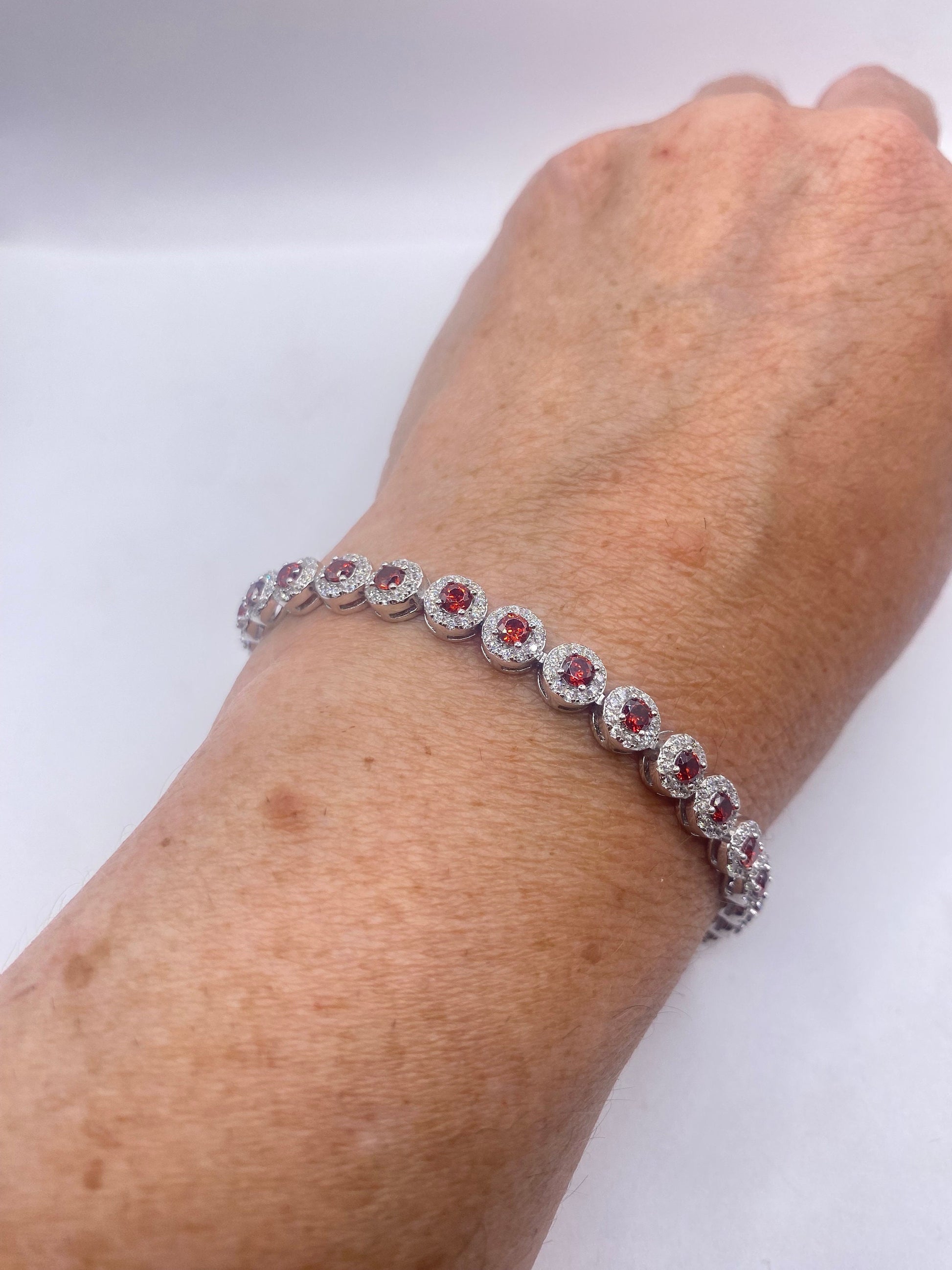 Vintage Bohemian Red Garnet Bracelet 925 Sterling Silver