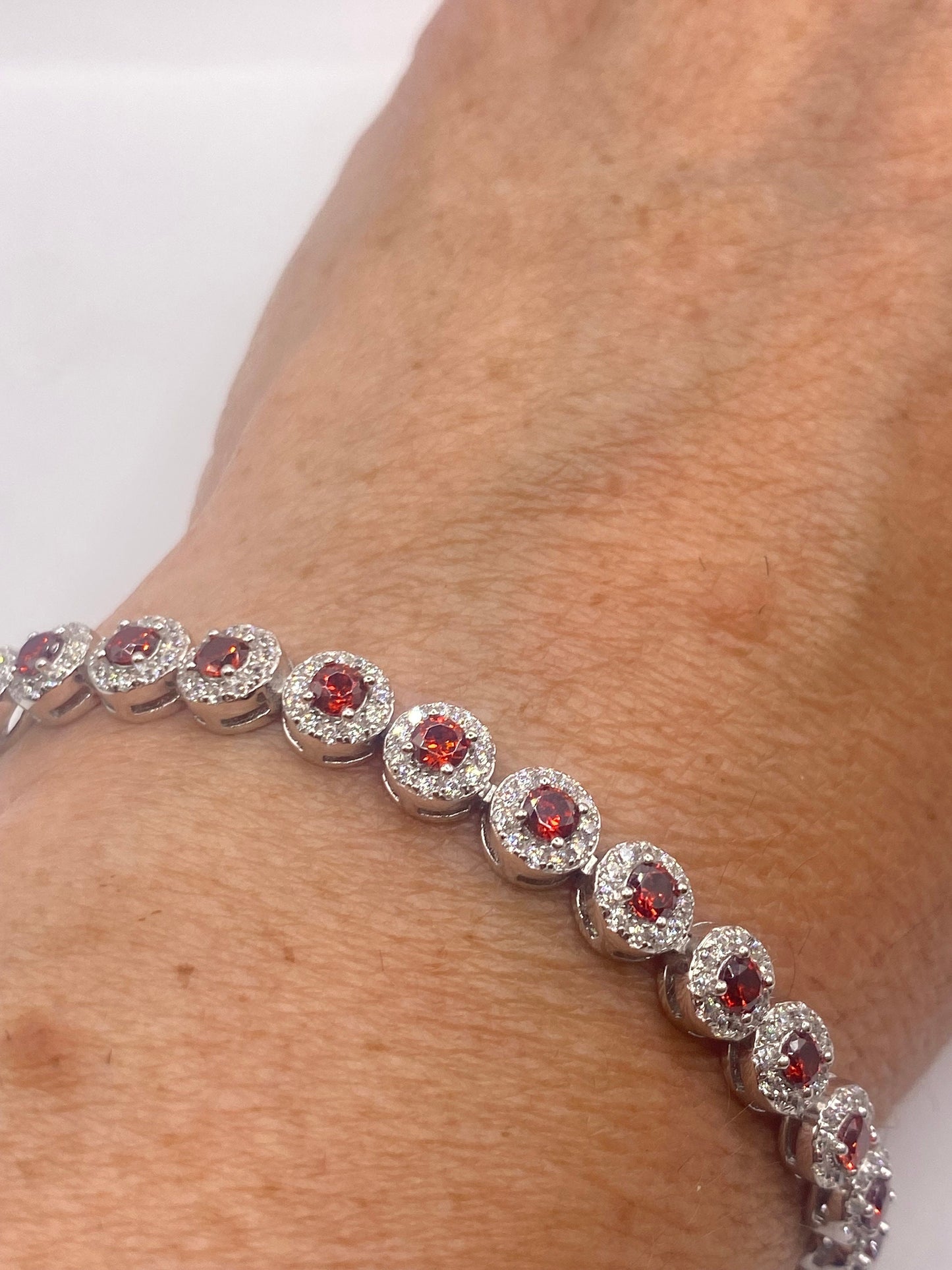 Vintage Bohemian Red Garnet Bracelet 925 Sterling Silver