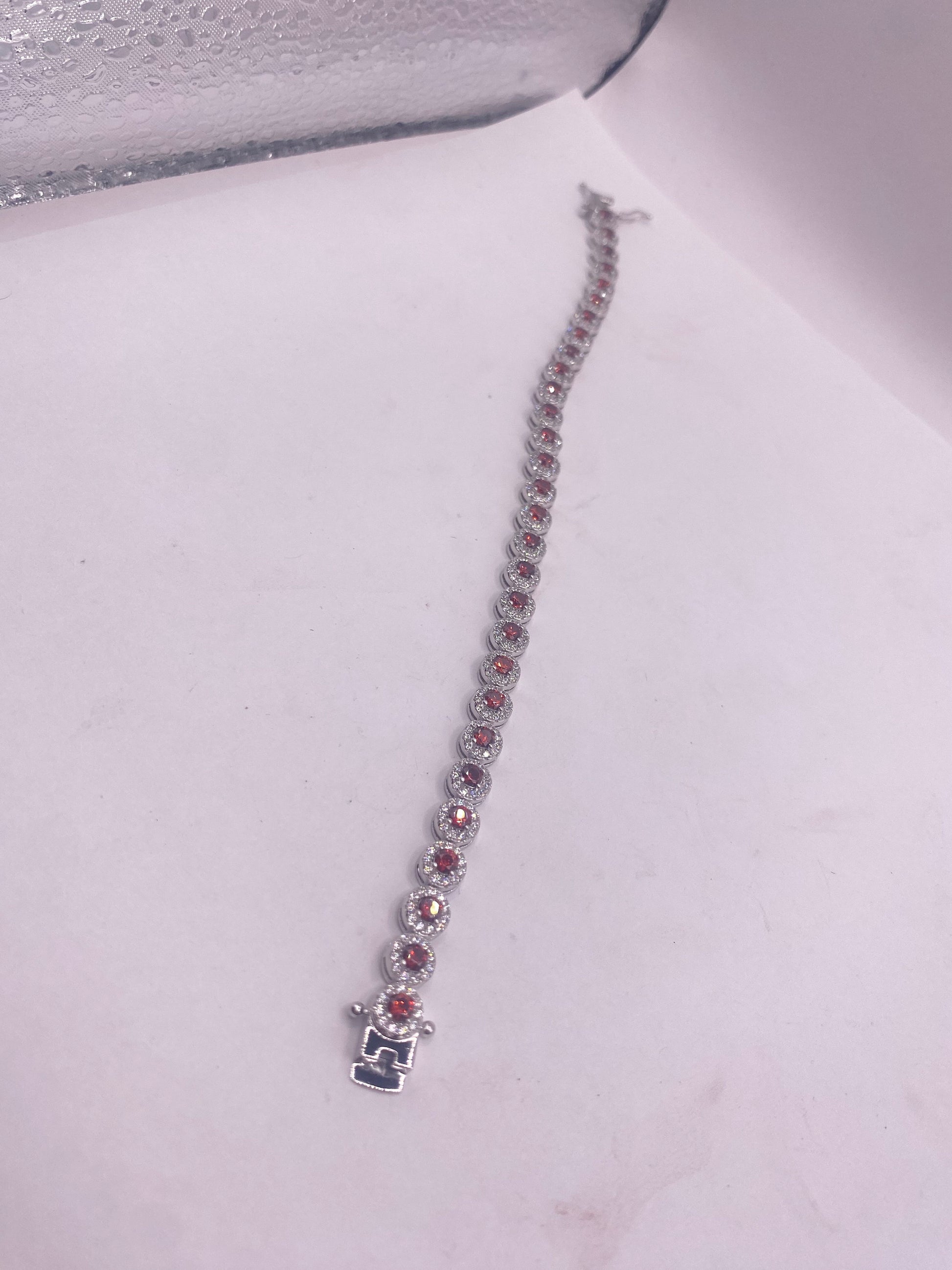 Vintage Bohemian Red Garnet Bracelet 925 Sterling Silver