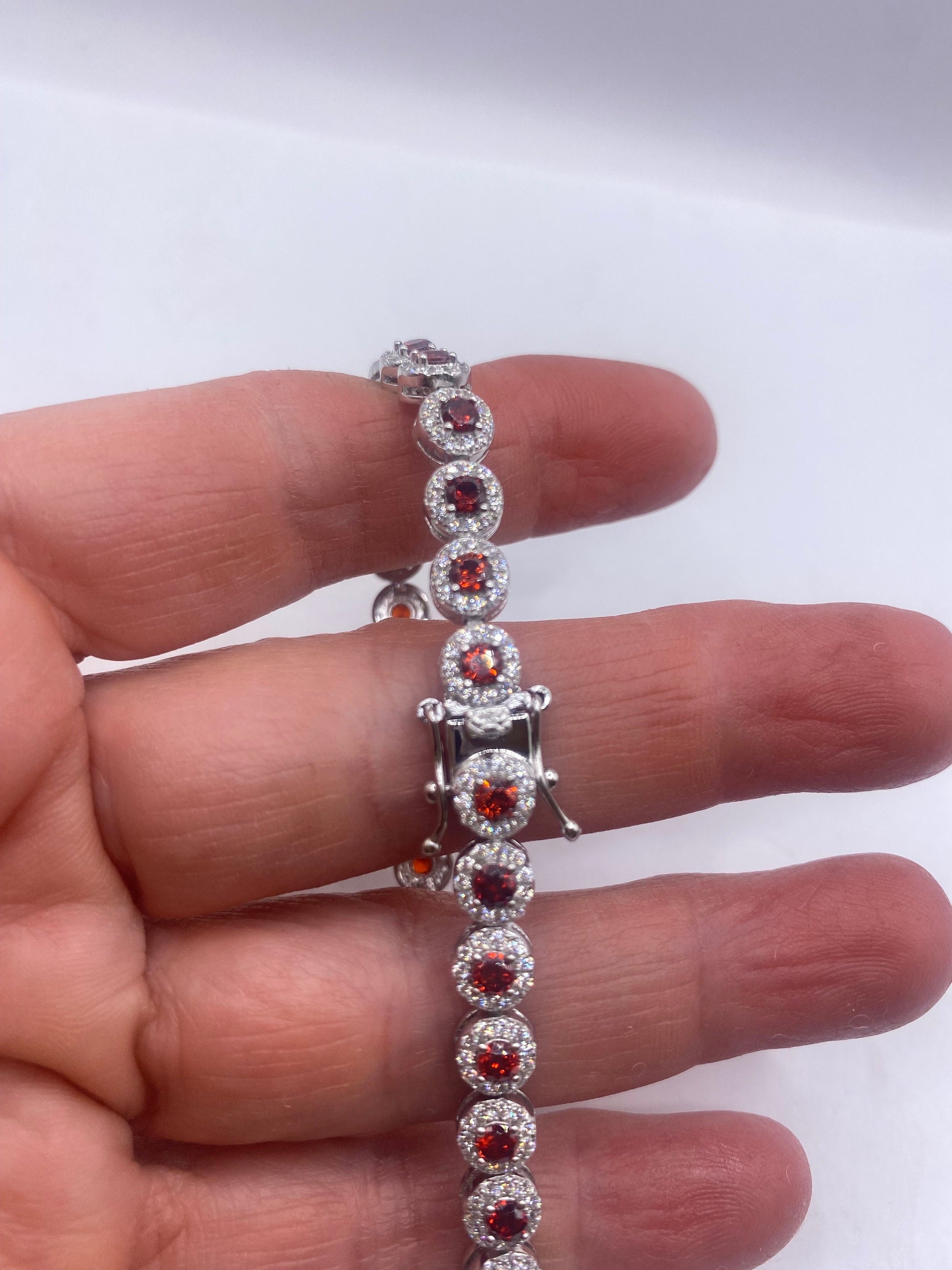 Vintage Bohemian Red Garnet Bracelet 925 Sterling Silver
