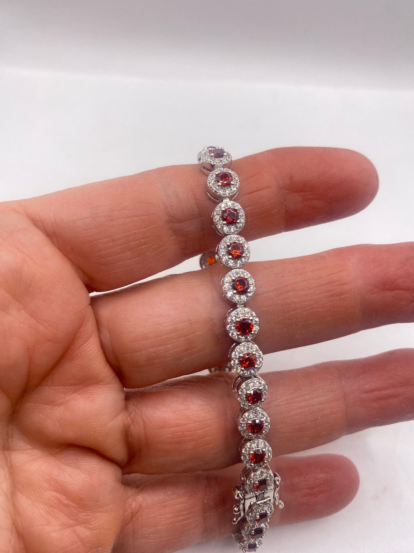 Vintage Bohemian Red Garnet Bracelet 925 Sterling Silver