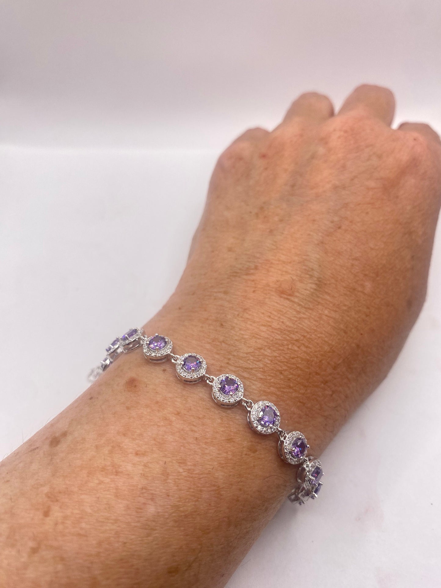 Vintage Amethyst Tennis Bracelet 925 Sterling Silver Purple Deco