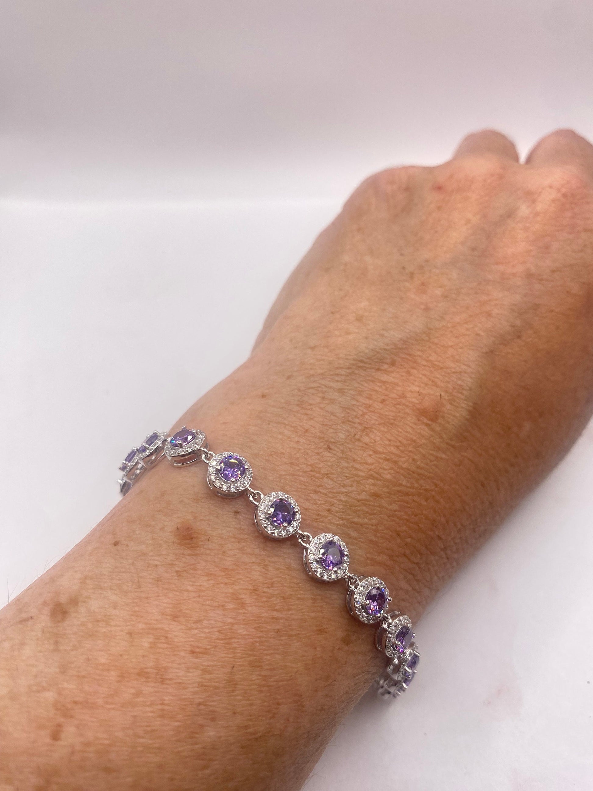 Vintage Amethyst Tennis Bracelet 925 Sterling Silver Purple Deco