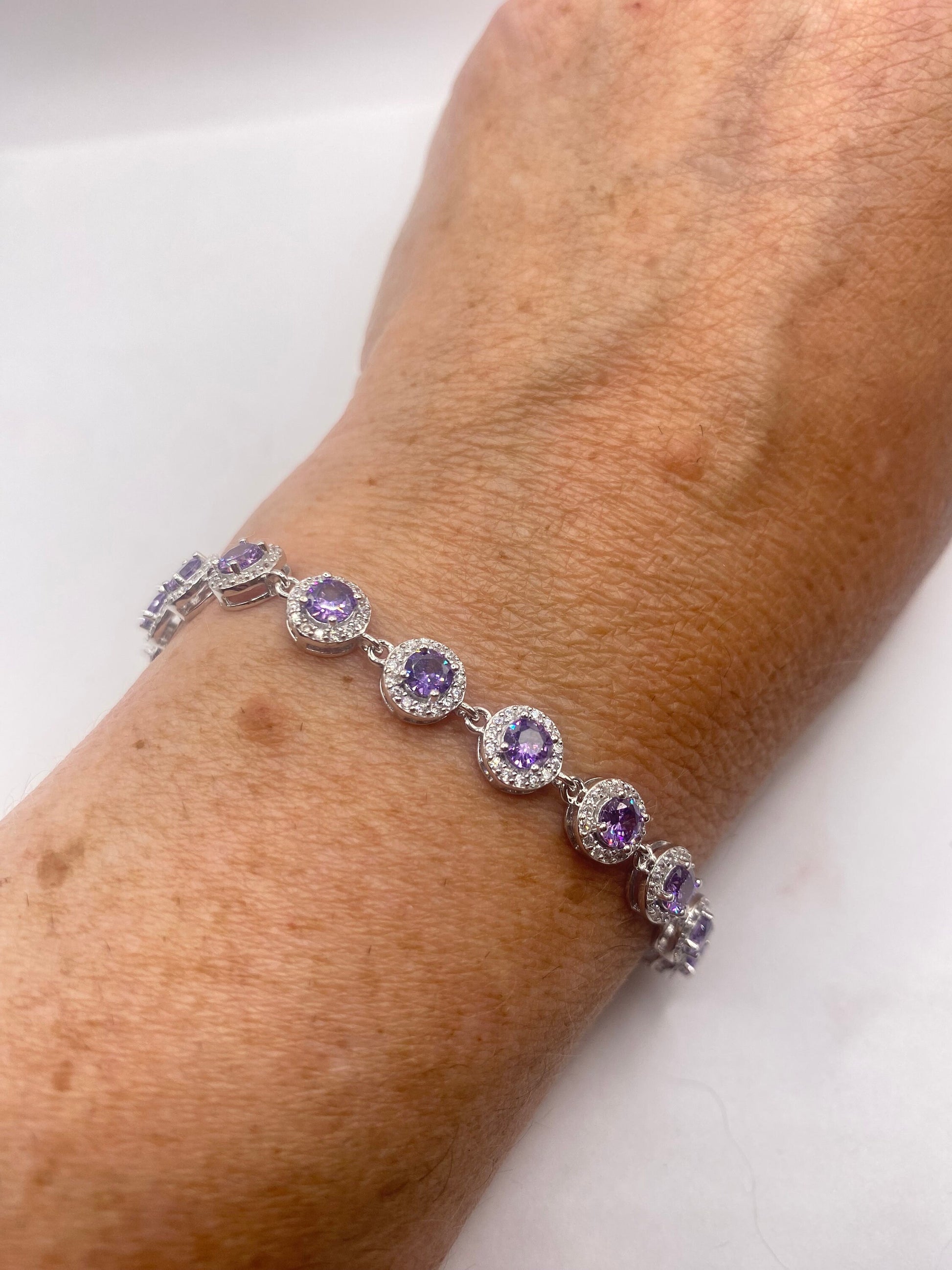 Vintage Amethyst Tennis Bracelet 925 Sterling Silver Purple Deco