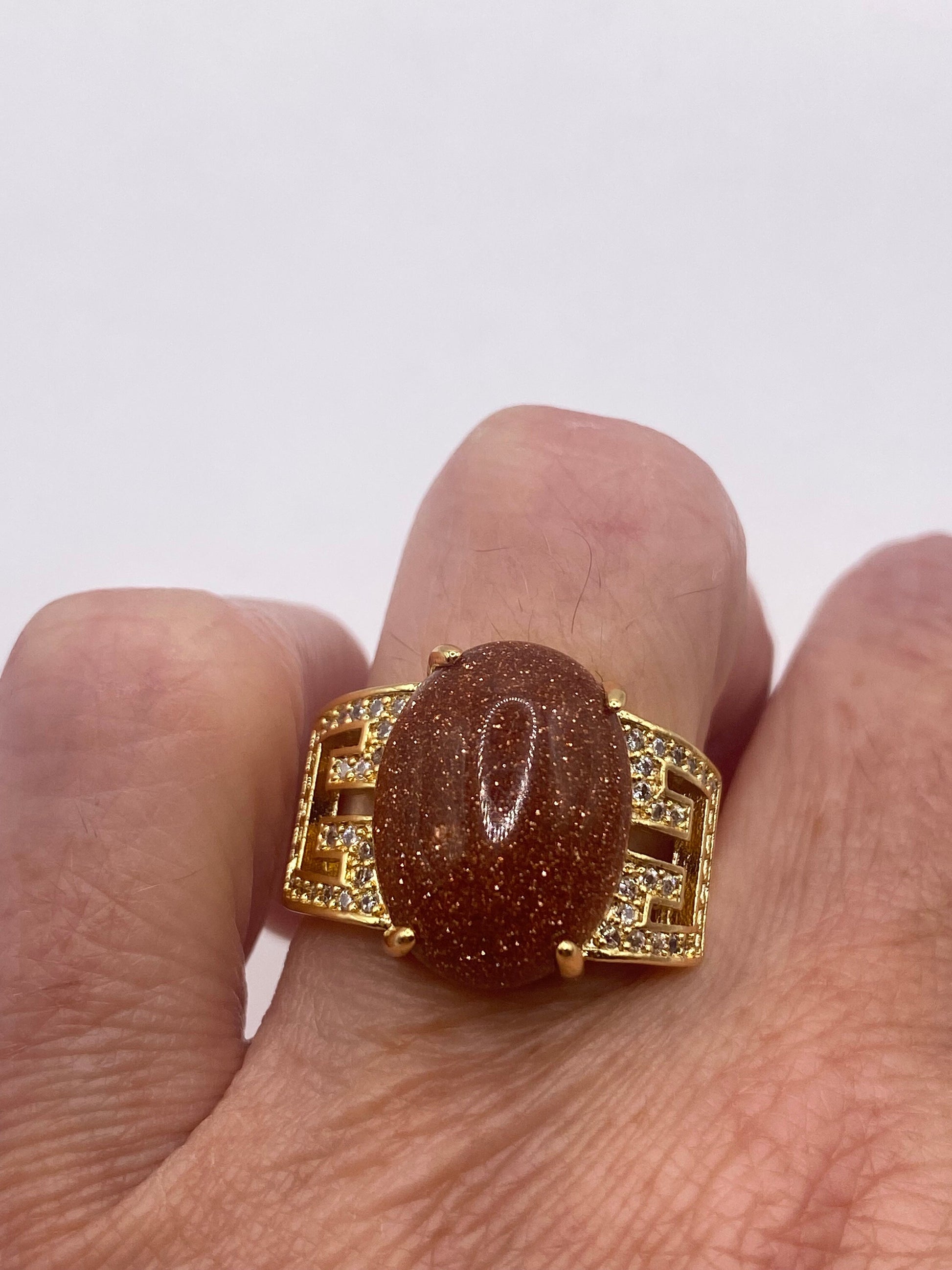 Vintage Goldstone Gold Sandstone Cocktail Ring