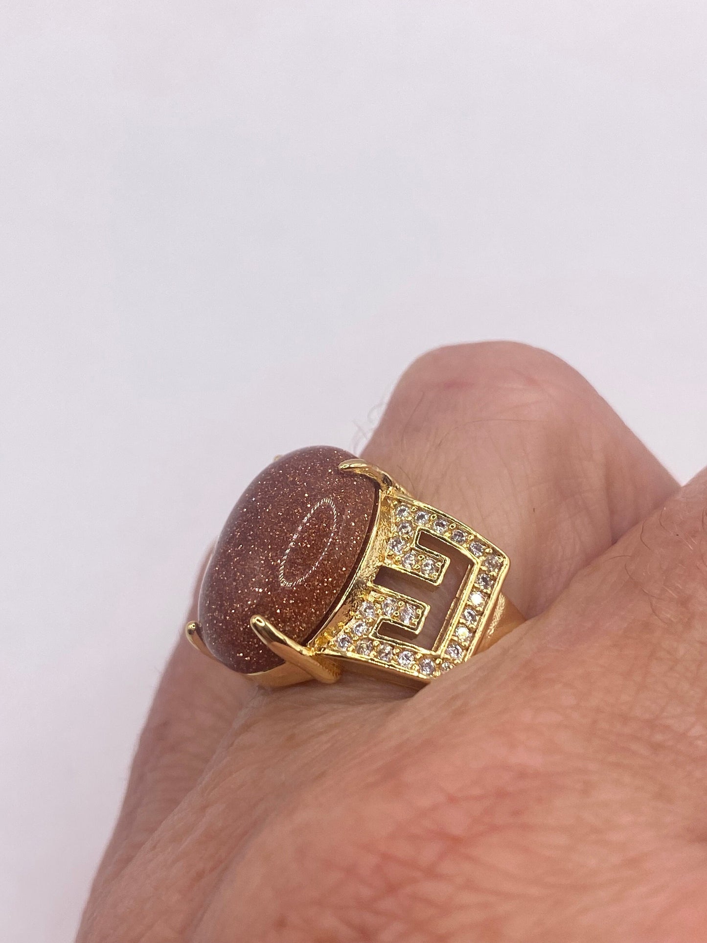 Vintage Goldstone Gold Sandstone Cocktail Ring