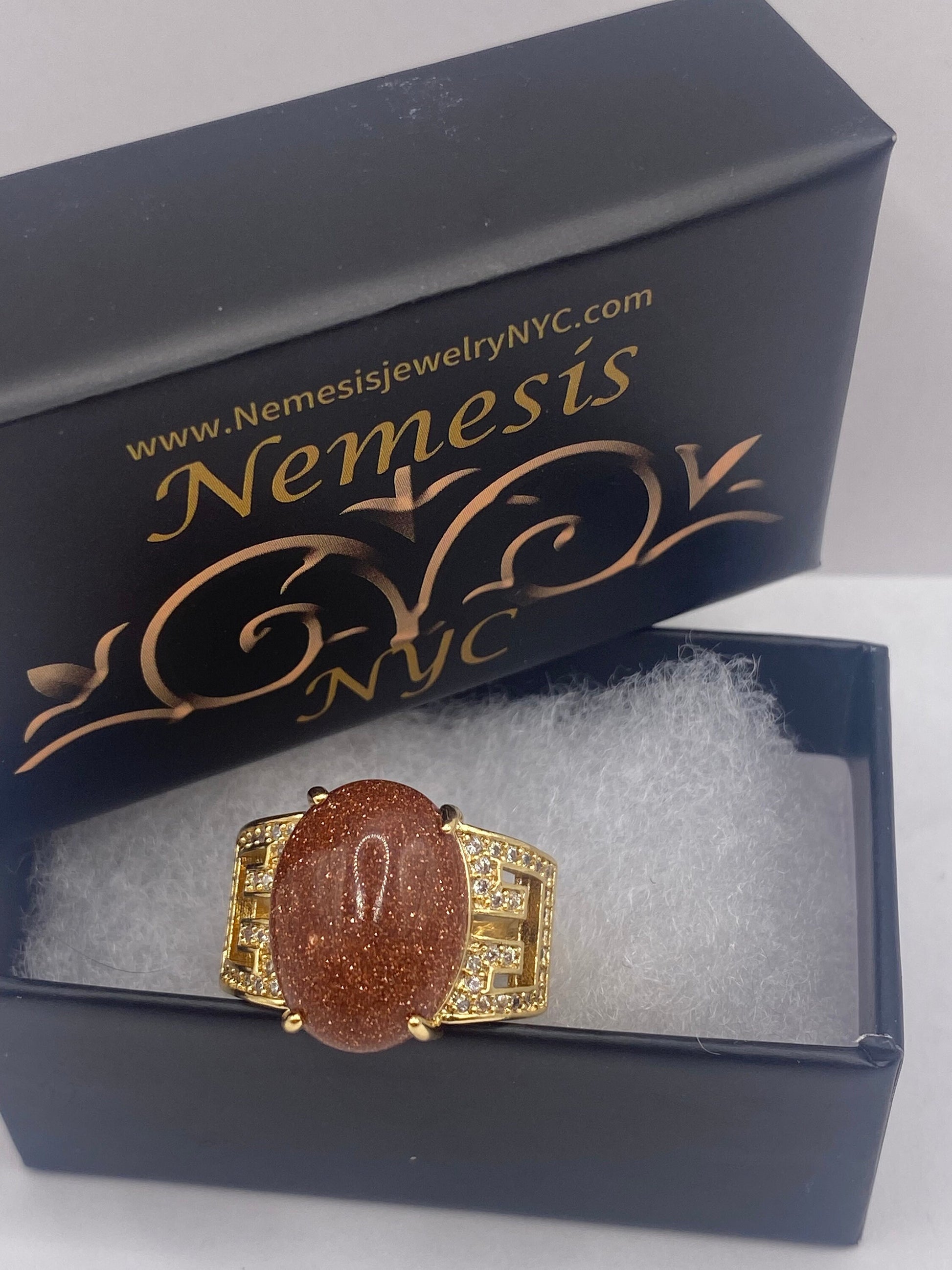 Vintage Goldstone Gold Sandstone Cocktail Ring