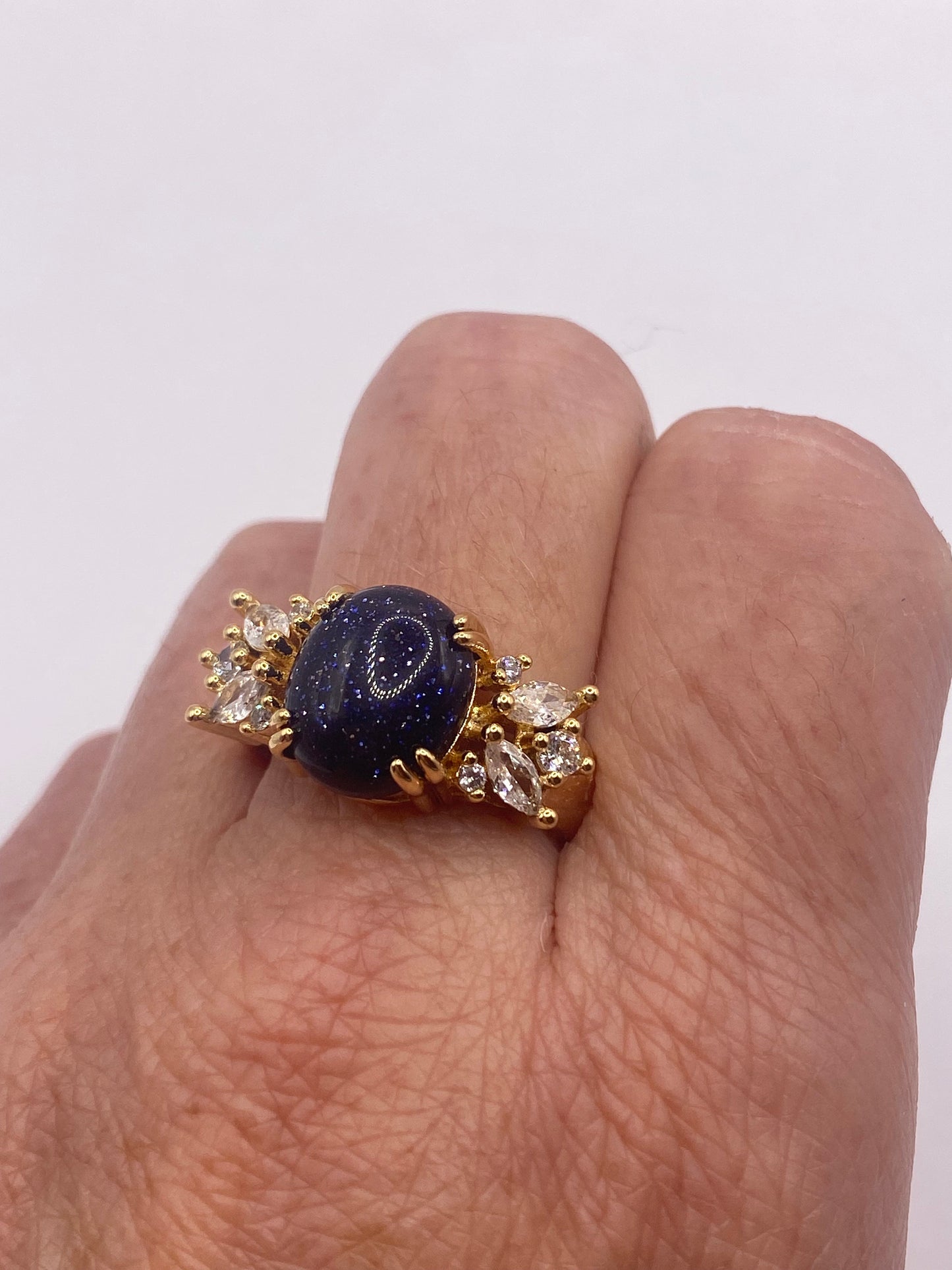 Vintage Black Goldstone Gold Sandstone Cocktail Ring