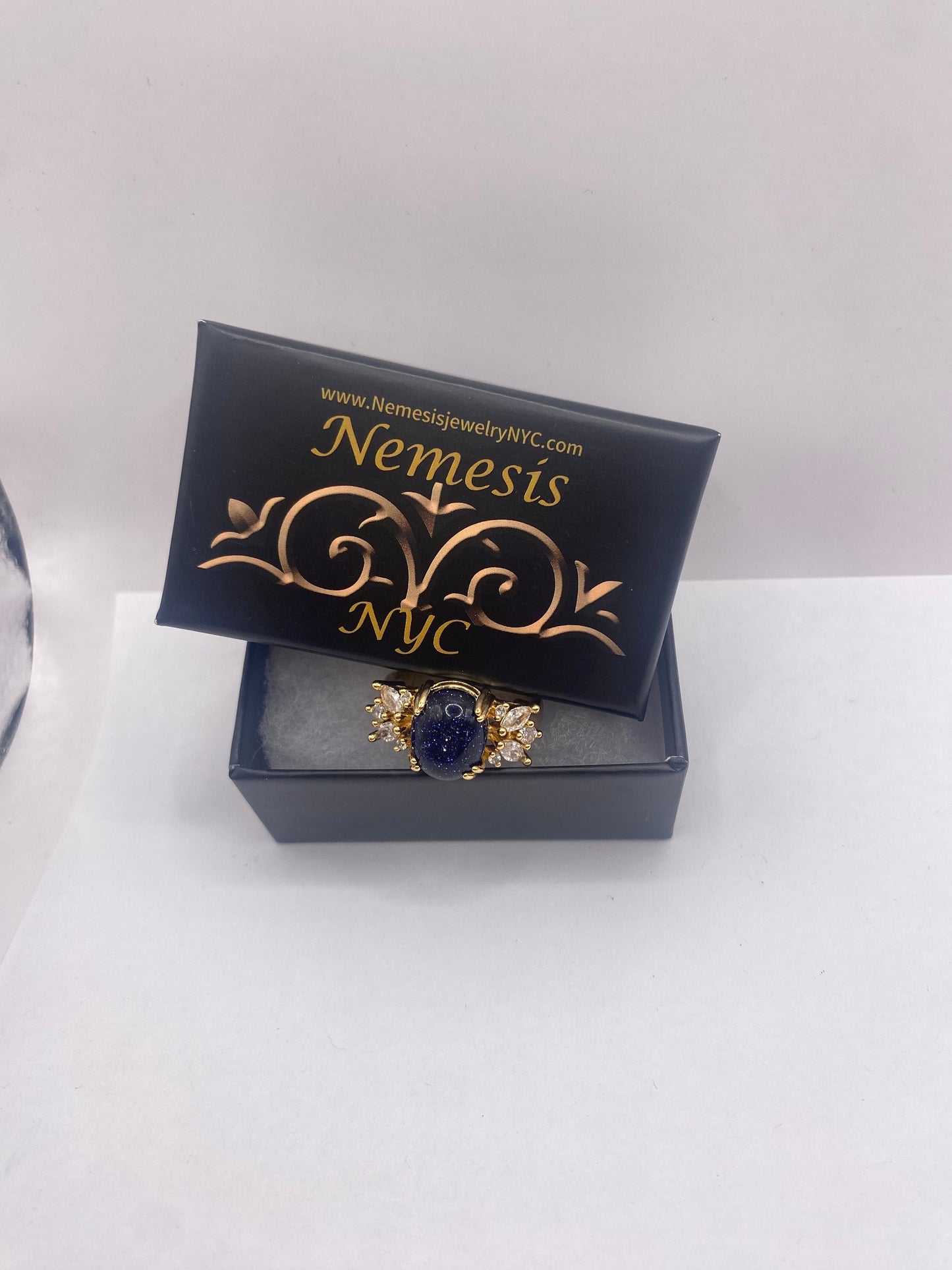 Vintage Black Goldstone Gold Sandstone Cocktail Ring