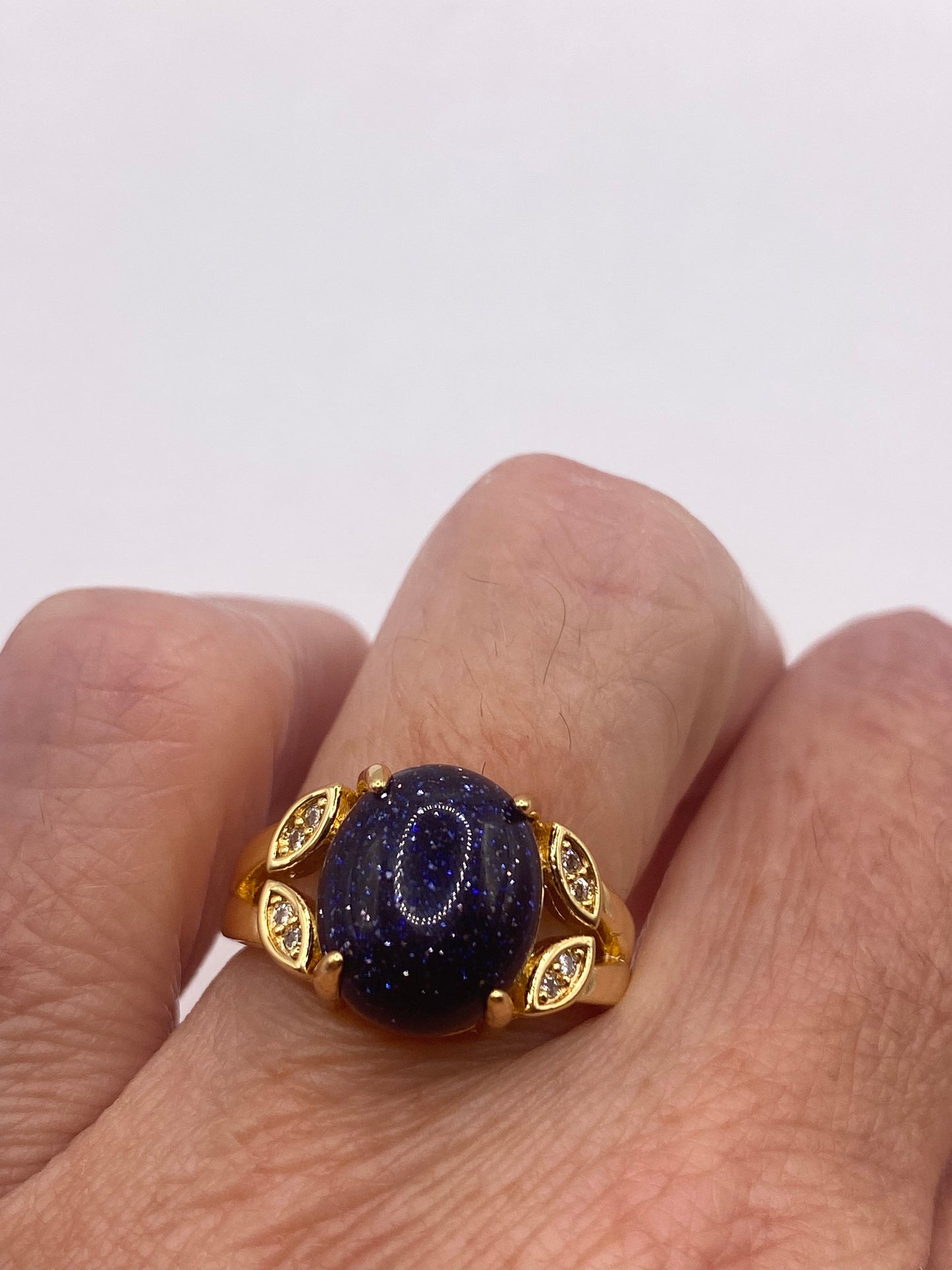 Vintage Black Goldstone Gold Sandstone Cocktail Ring