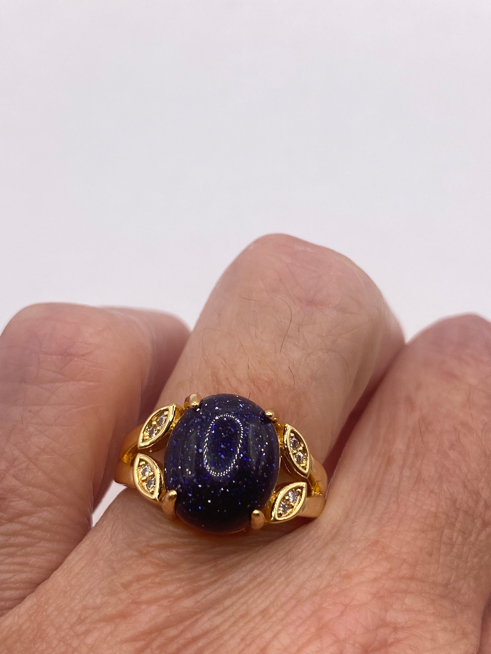 Vintage Black Goldstone Gold Sandstone Cocktail Ring