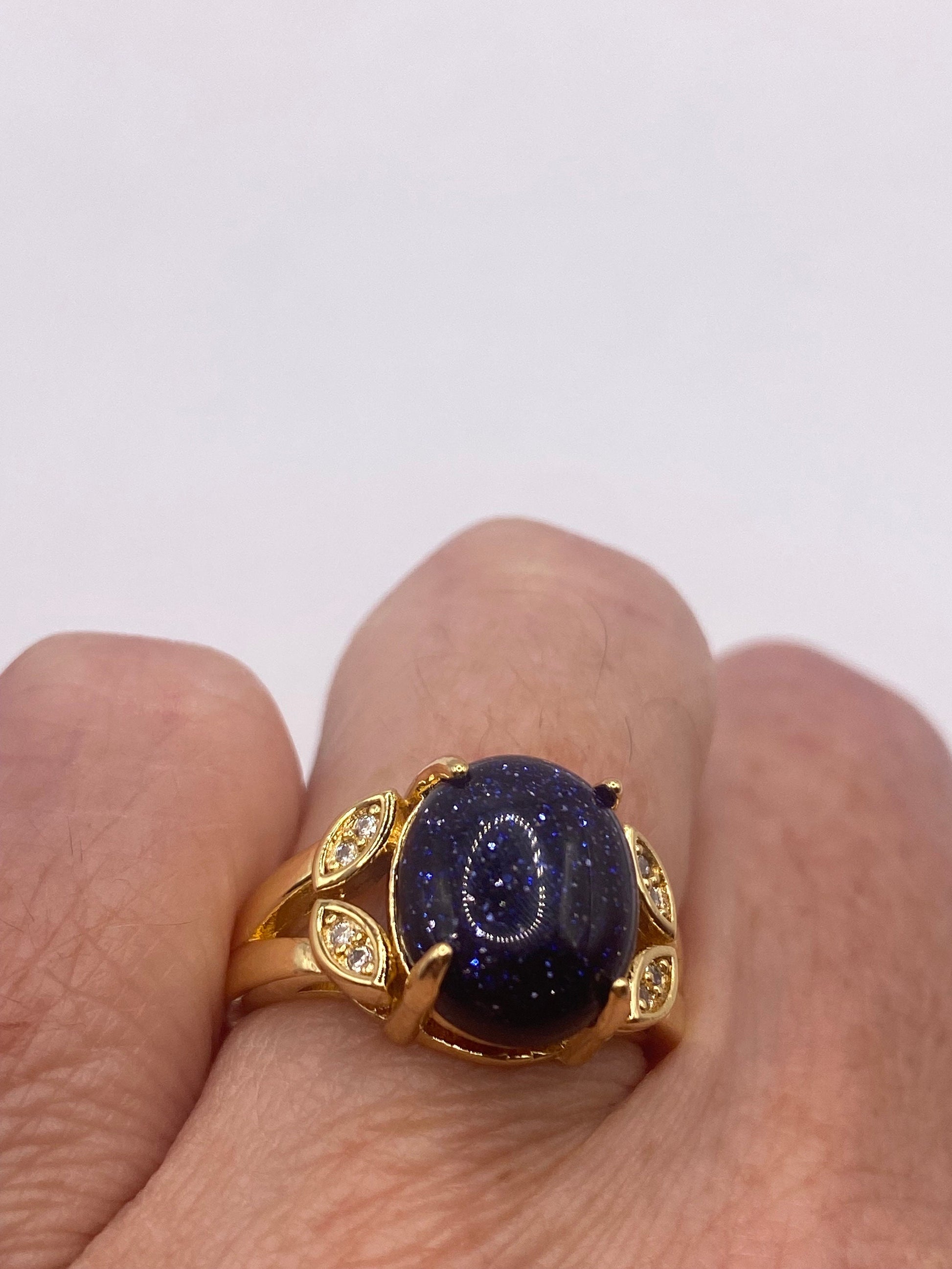 Vintage Black Goldstone Gold Sandstone Cocktail Ring