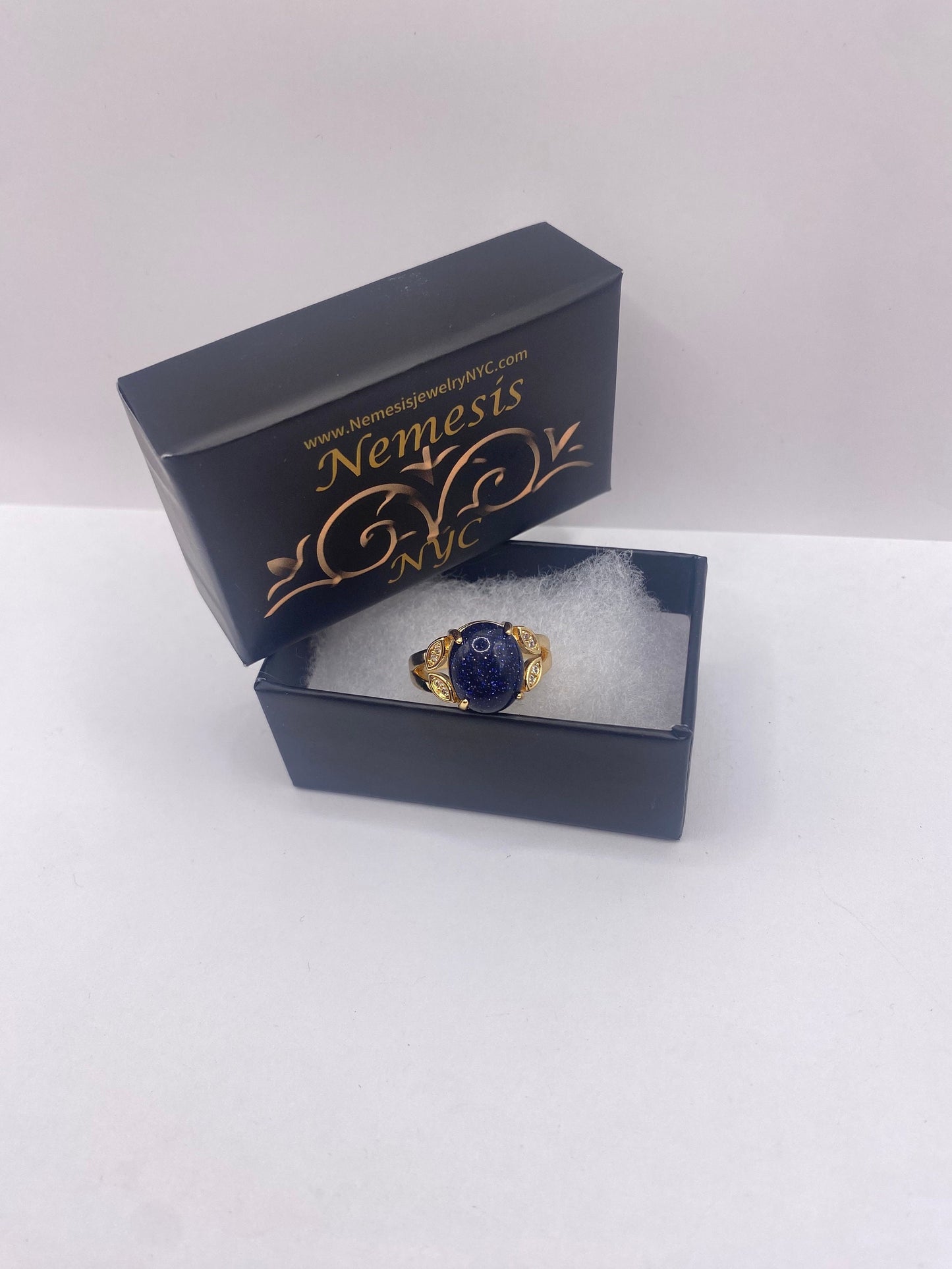 Vintage Black Goldstone Gold Sandstone Cocktail Ring