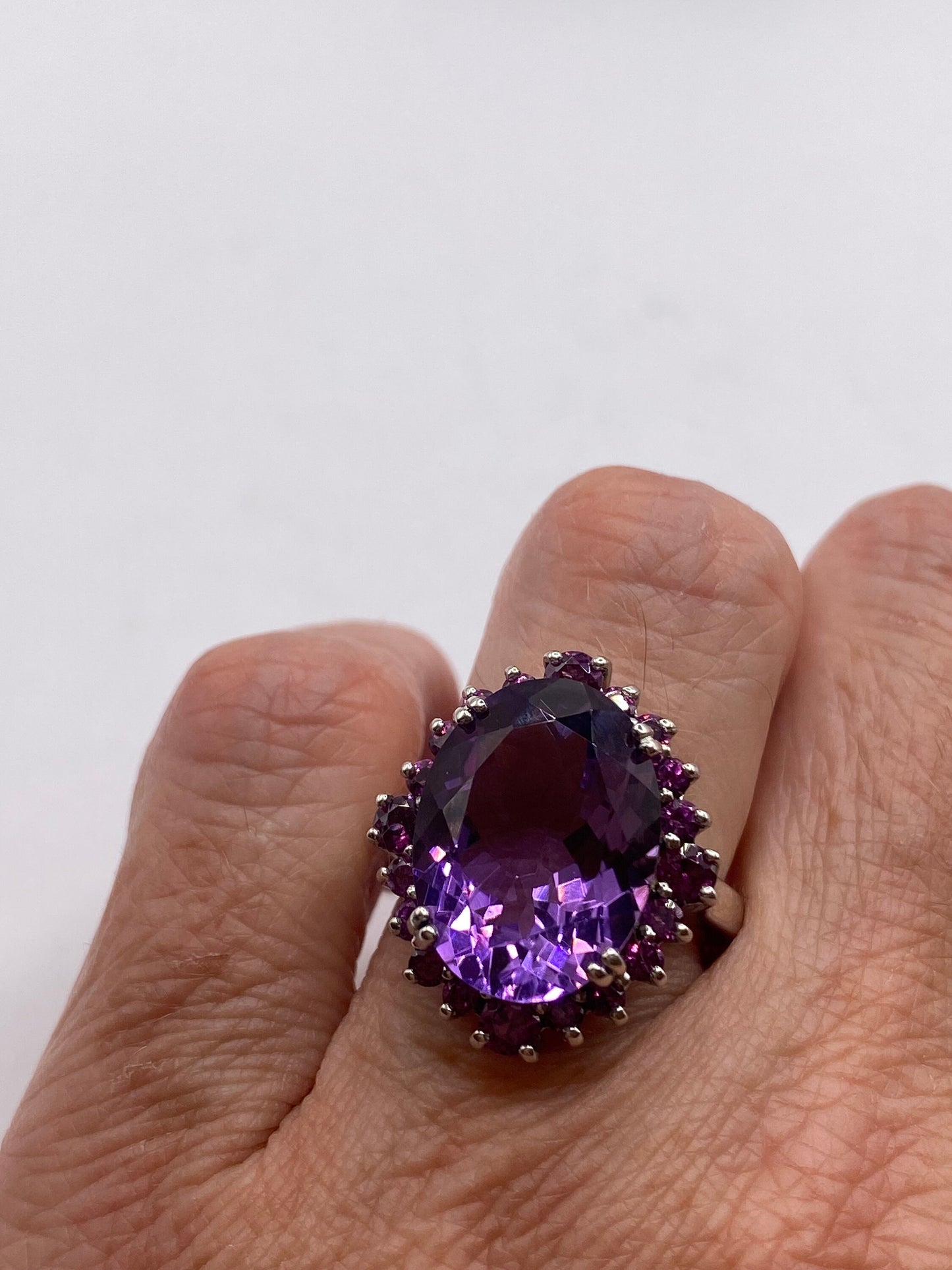 Vintage Purple Amethyst Pink Tourmaline Cocktail Ring 925 Sterling Silver