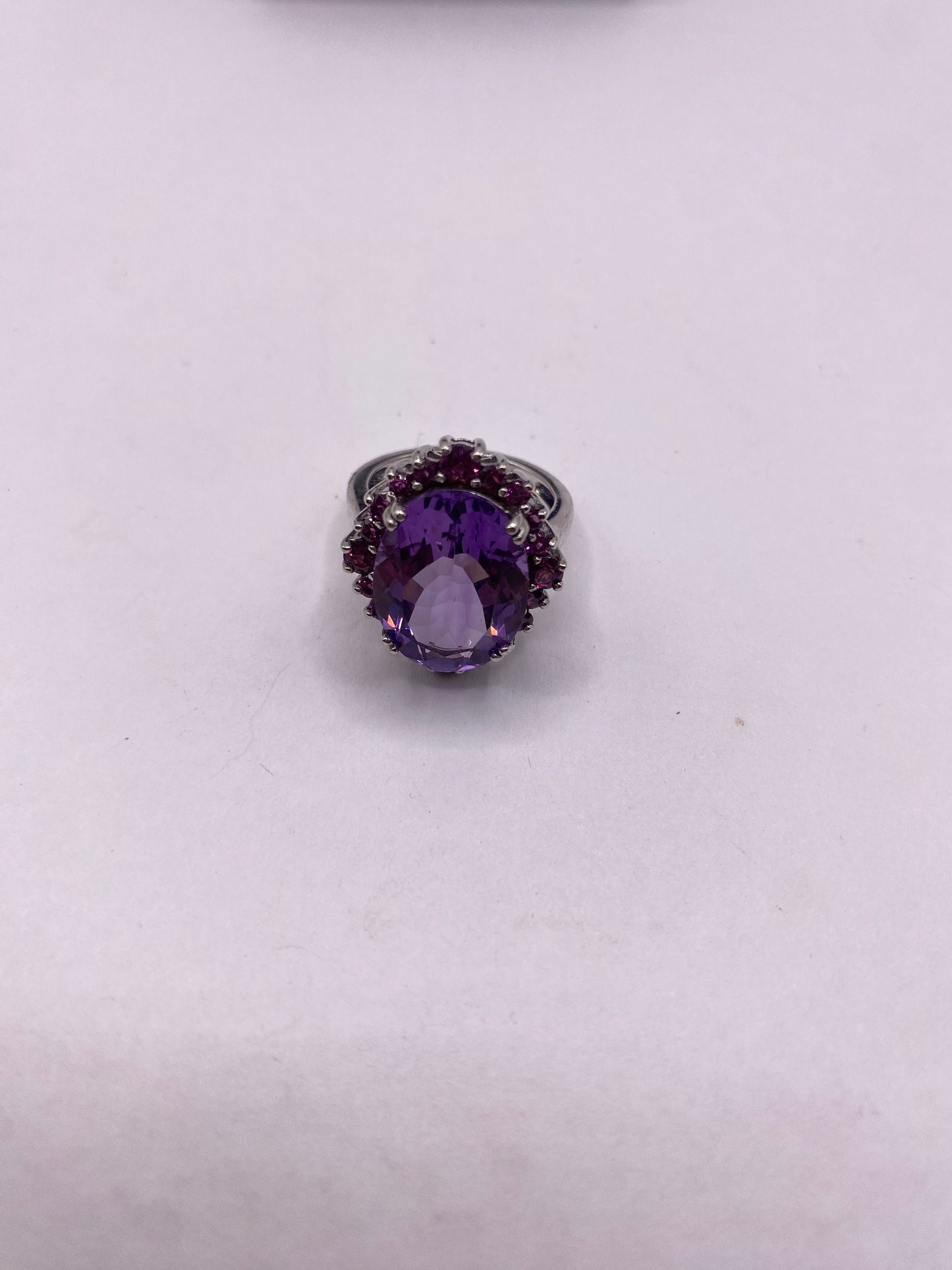 Vintage Purple Amethyst Pink Tourmaline Cocktail Ring 925 Sterling Silver