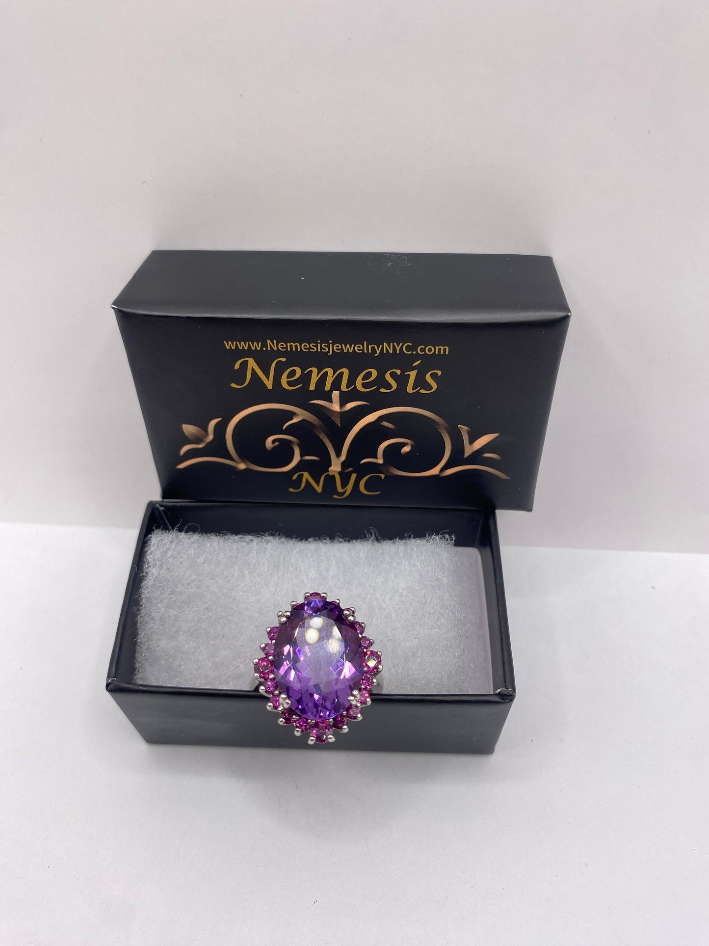 Vintage Purple Amethyst Pink Tourmaline Cocktail Ring 925 Sterling Silver