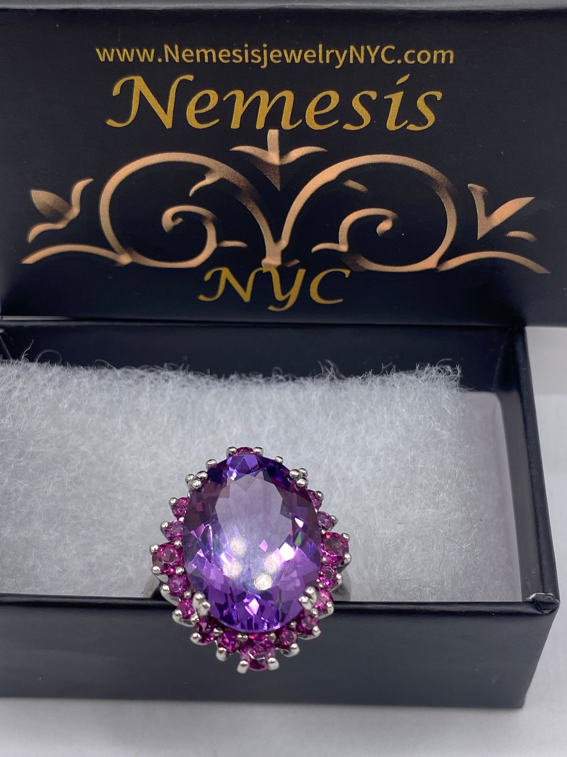 Vintage Purple Amethyst Pink Tourmaline Cocktail Ring 925 Sterling Silver