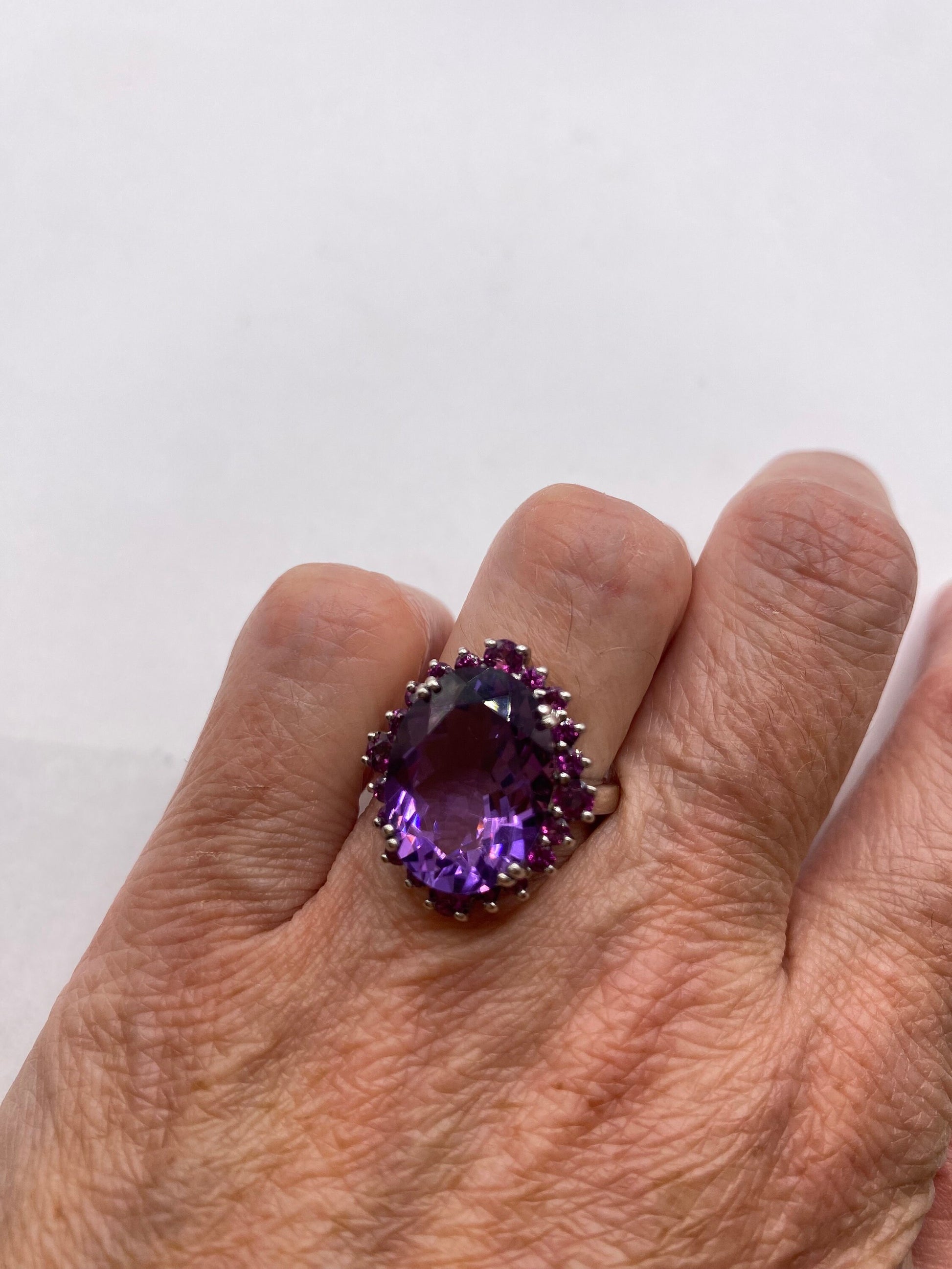 Vintage Purple Amethyst Pink Tourmaline Cocktail Ring 925 Sterling Silver
