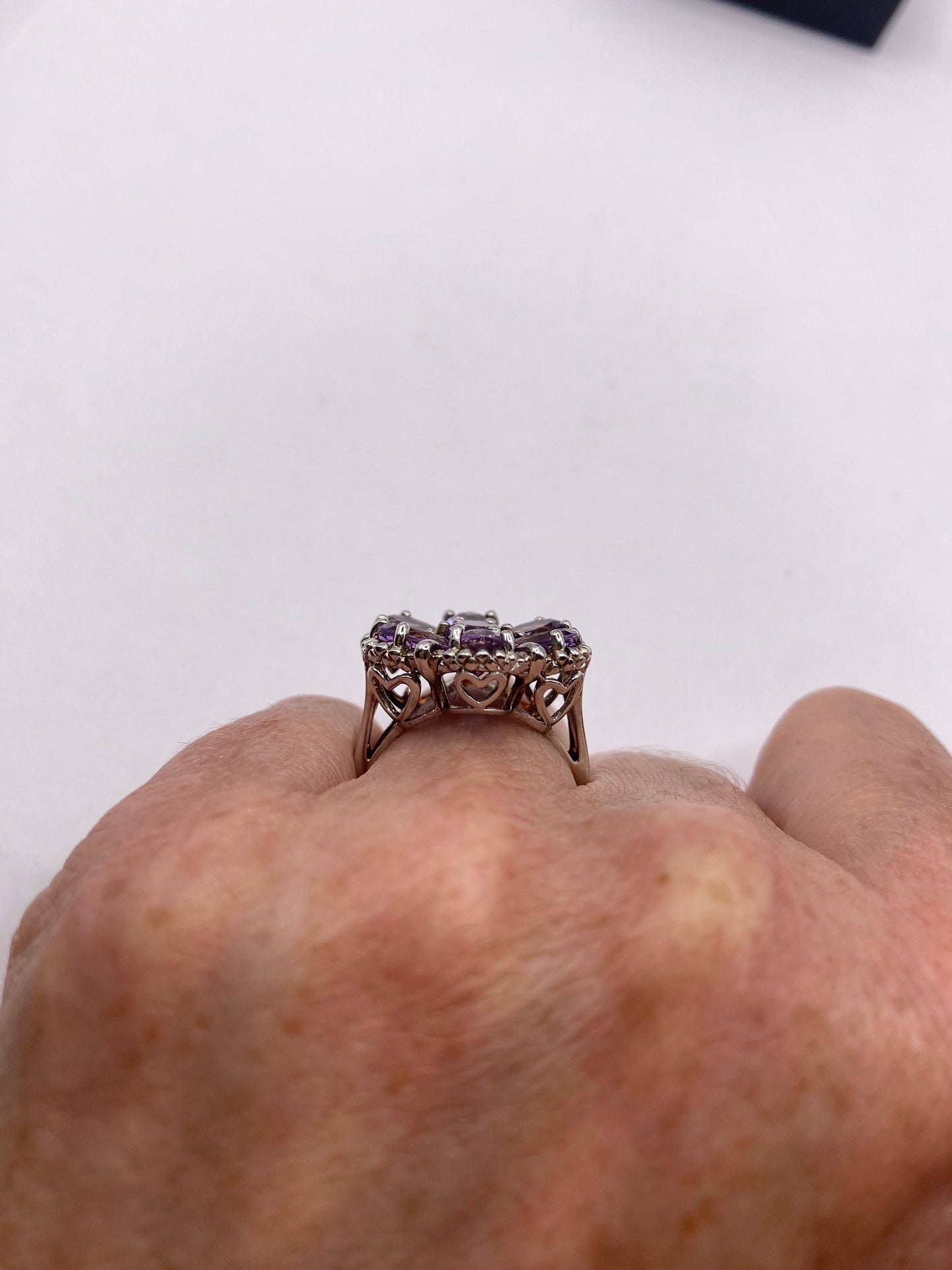 Vintage Purple Amethyst Flower Cocktail Ring 925 Sterling Silver