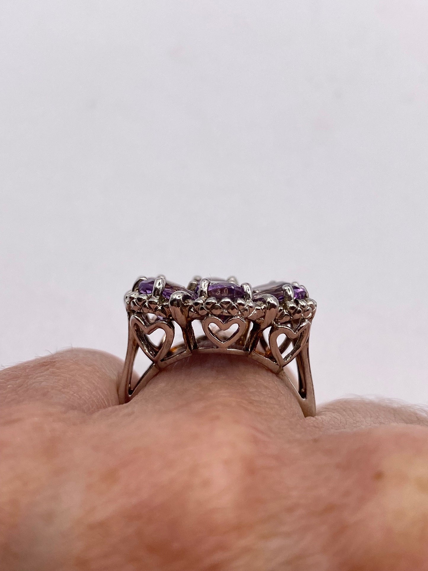 Vintage Purple Amethyst Flower Cocktail Ring 925 Sterling Silver