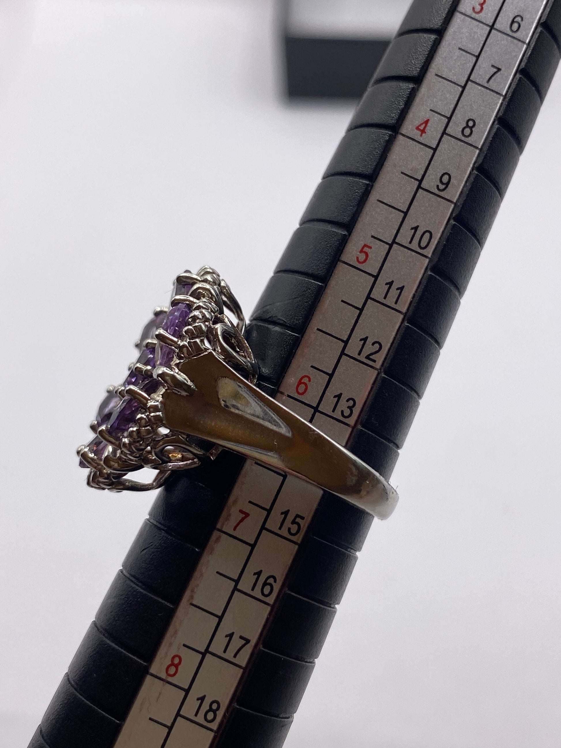 Vintage Purple Amethyst Flower Cocktail Ring 925 Sterling Silver