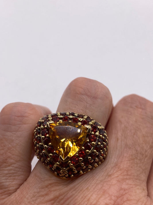 Vintage Golden Citrine and White Sapphire 925 Sterling Silver Ring