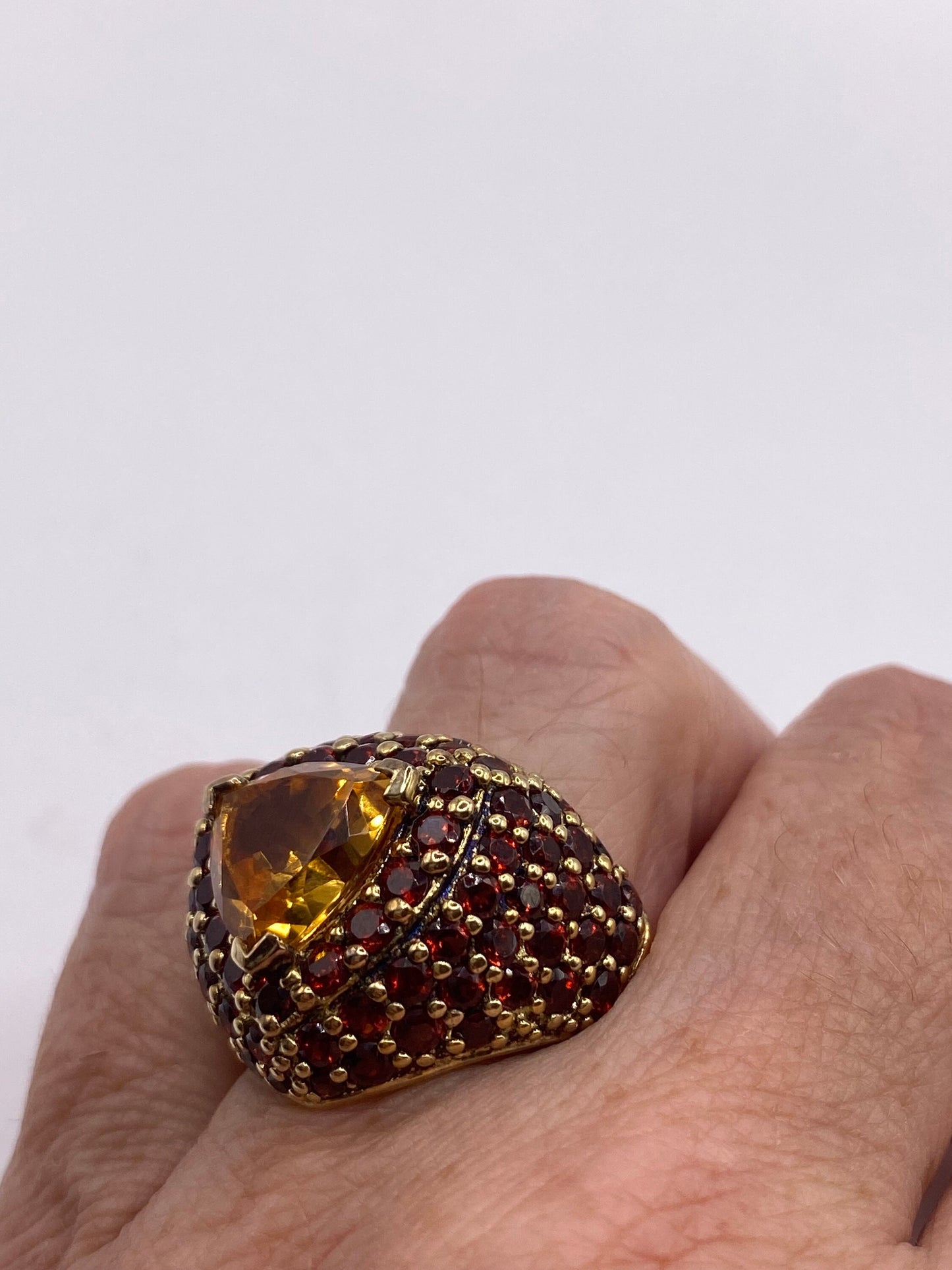 Vintage Golden Citrine and White Sapphire 925 Sterling Silver Ring