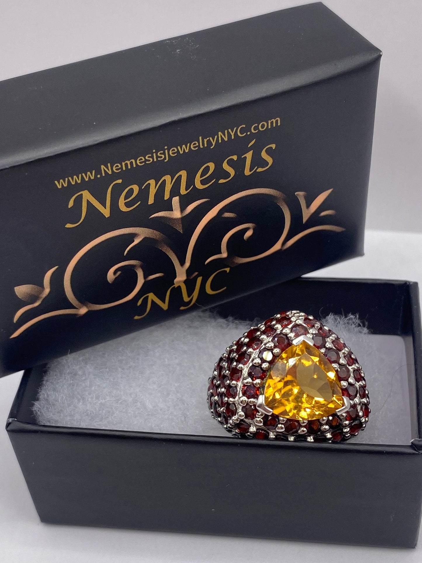 Vintage Citrine and Red Garnet 925 Sterling Silver Cocktail Ring