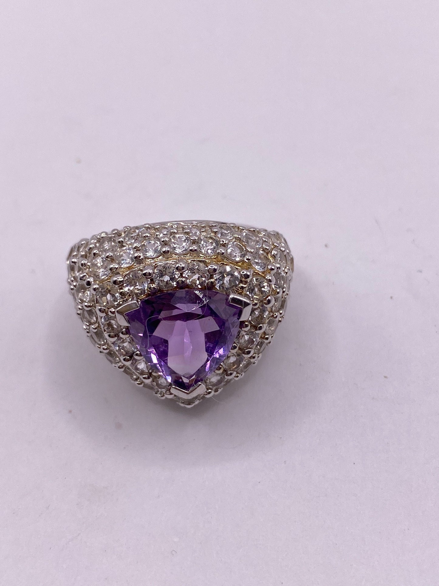 Vintage Purple Amethyst Pink Tourmaline Cocktail Ring 925 Sterling Silver