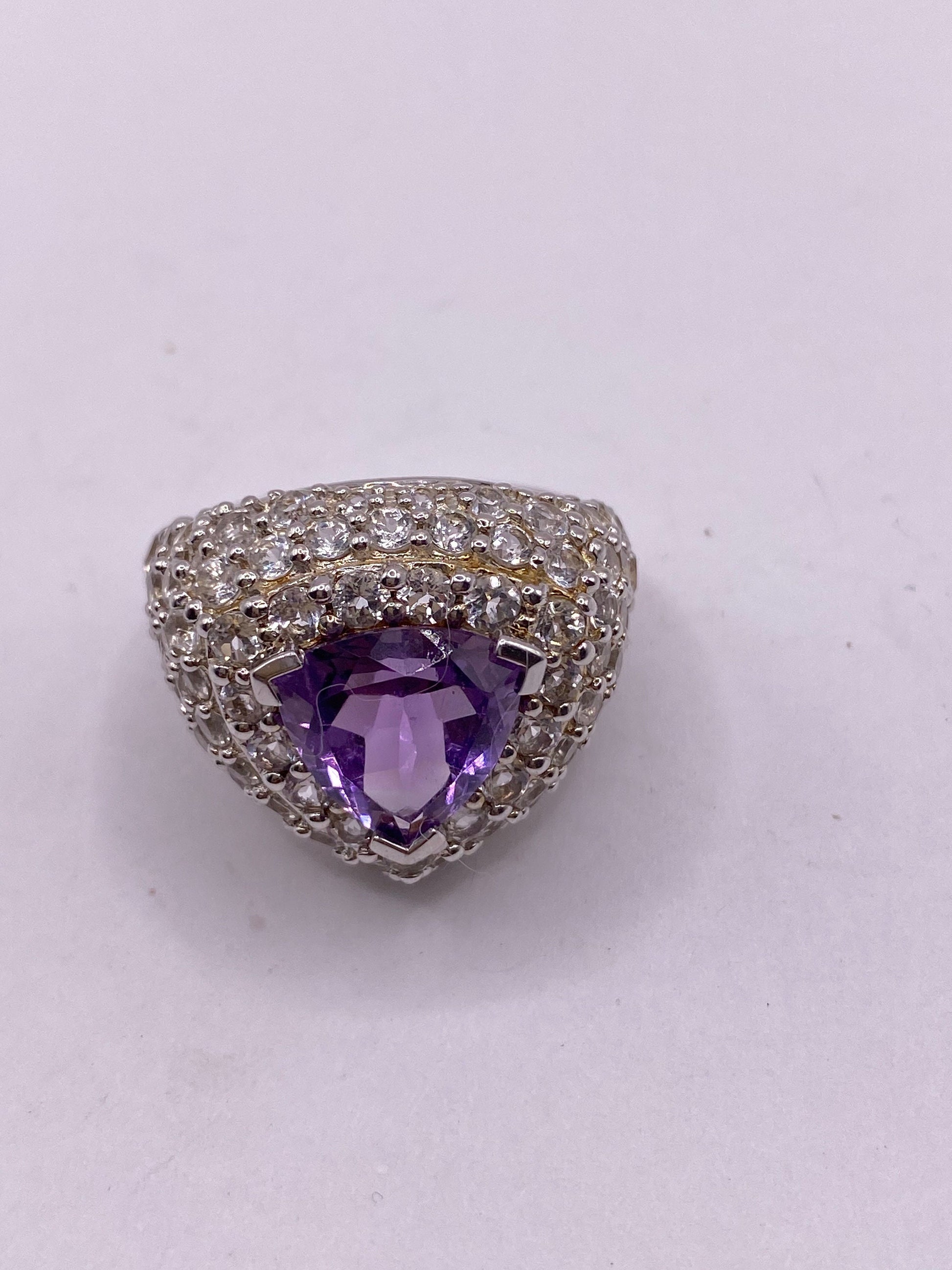 Vintage Purple Amethyst Pink Tourmaline Cocktail Ring 925 Sterling Silver