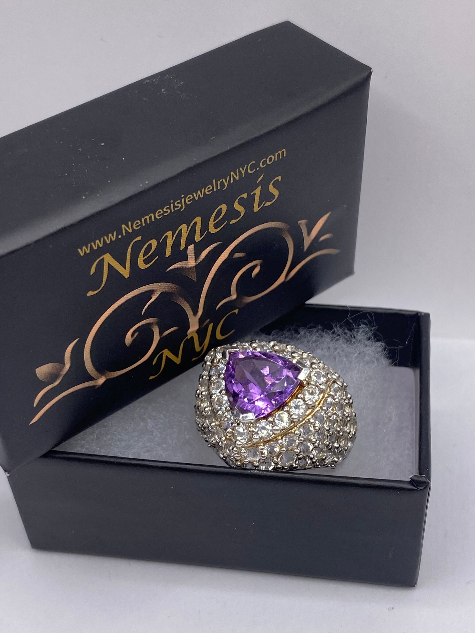 Vintage Purple Amethyst Pink Tourmaline Cocktail Ring 925 Sterling Silver