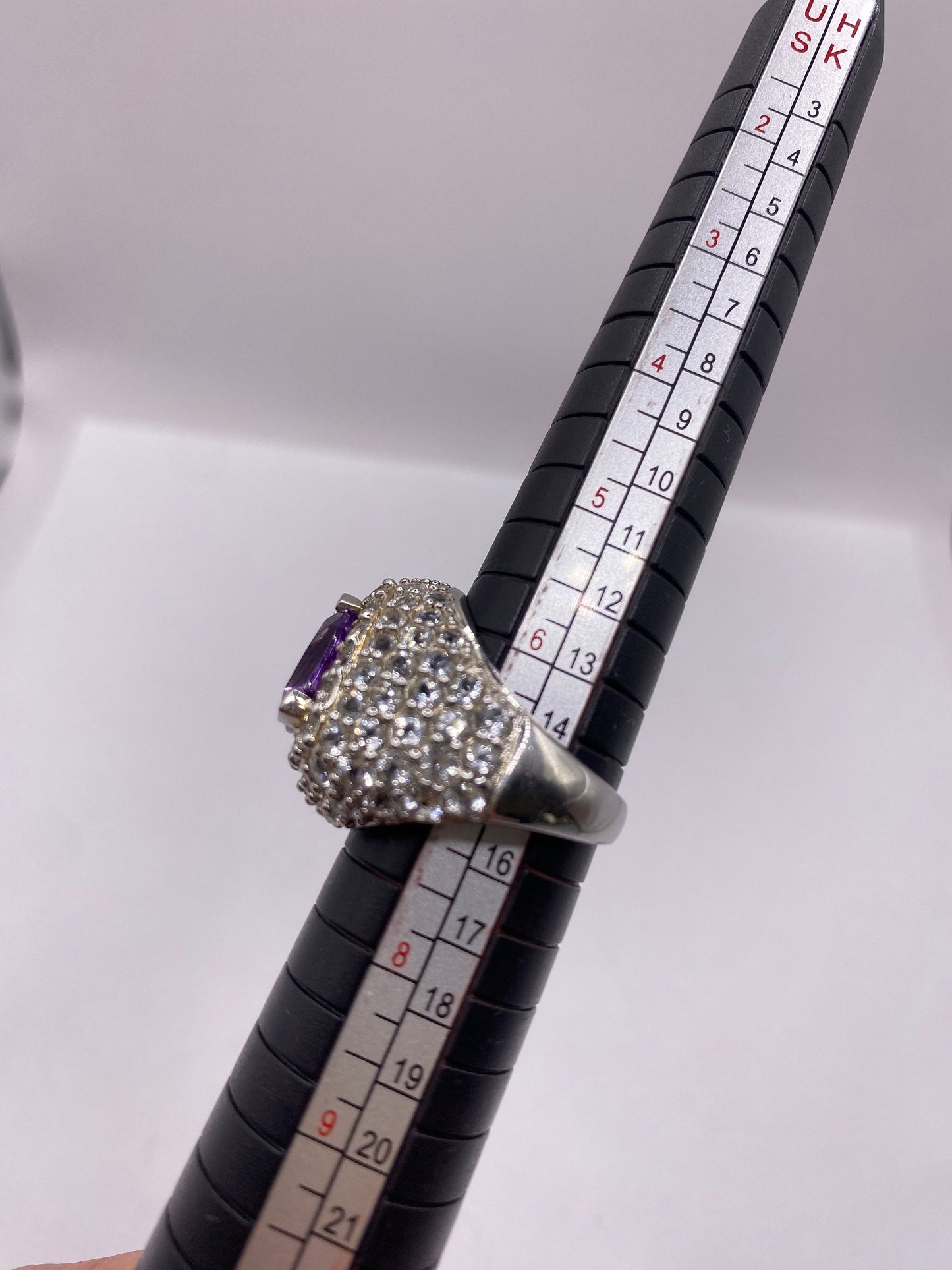 Vintage Purple Amethyst Pink Tourmaline Cocktail Ring 925 Sterling Silver