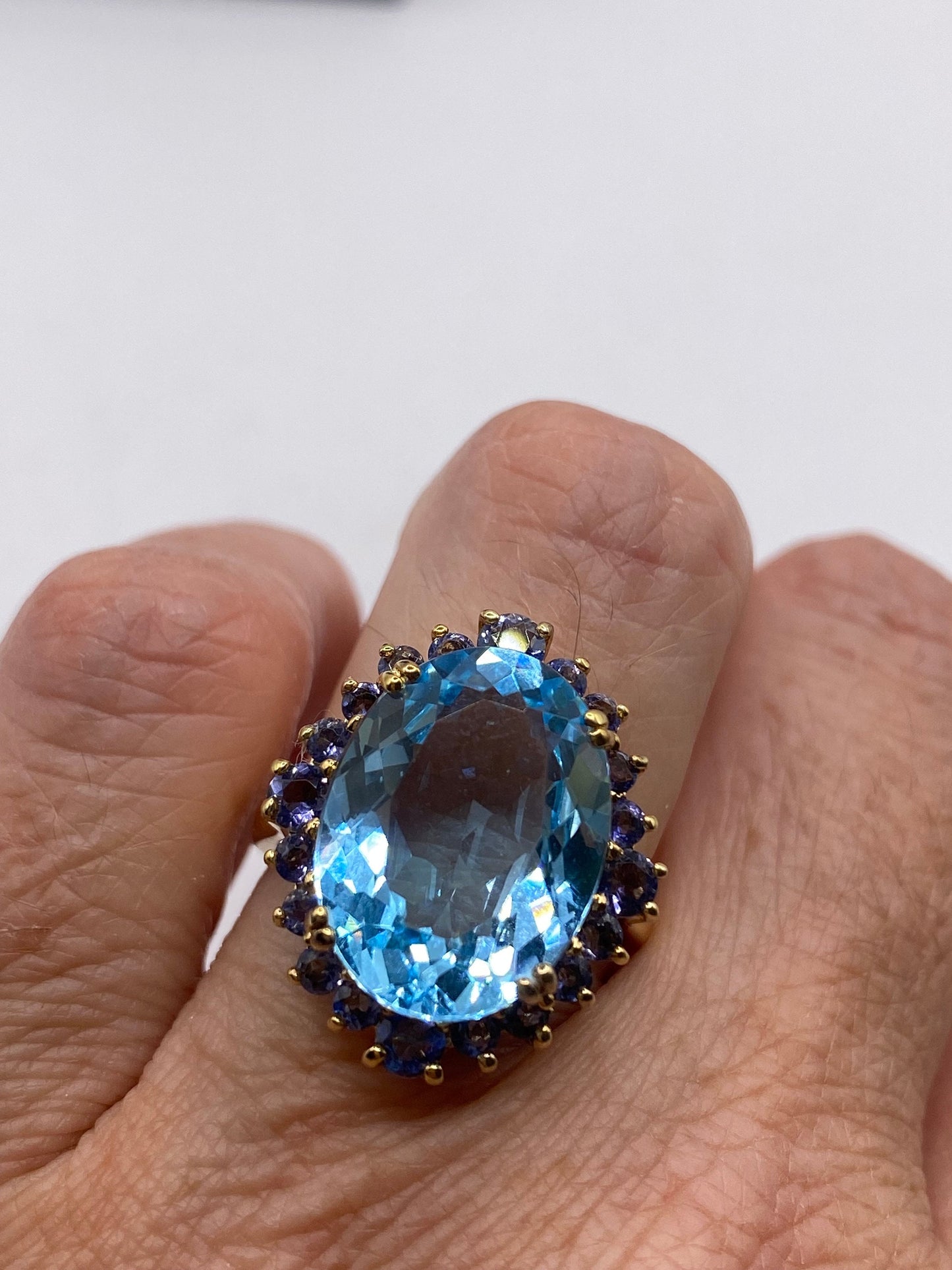 Vintage Genuine Blue Topaz Gold 925 Sterling Silver Ring