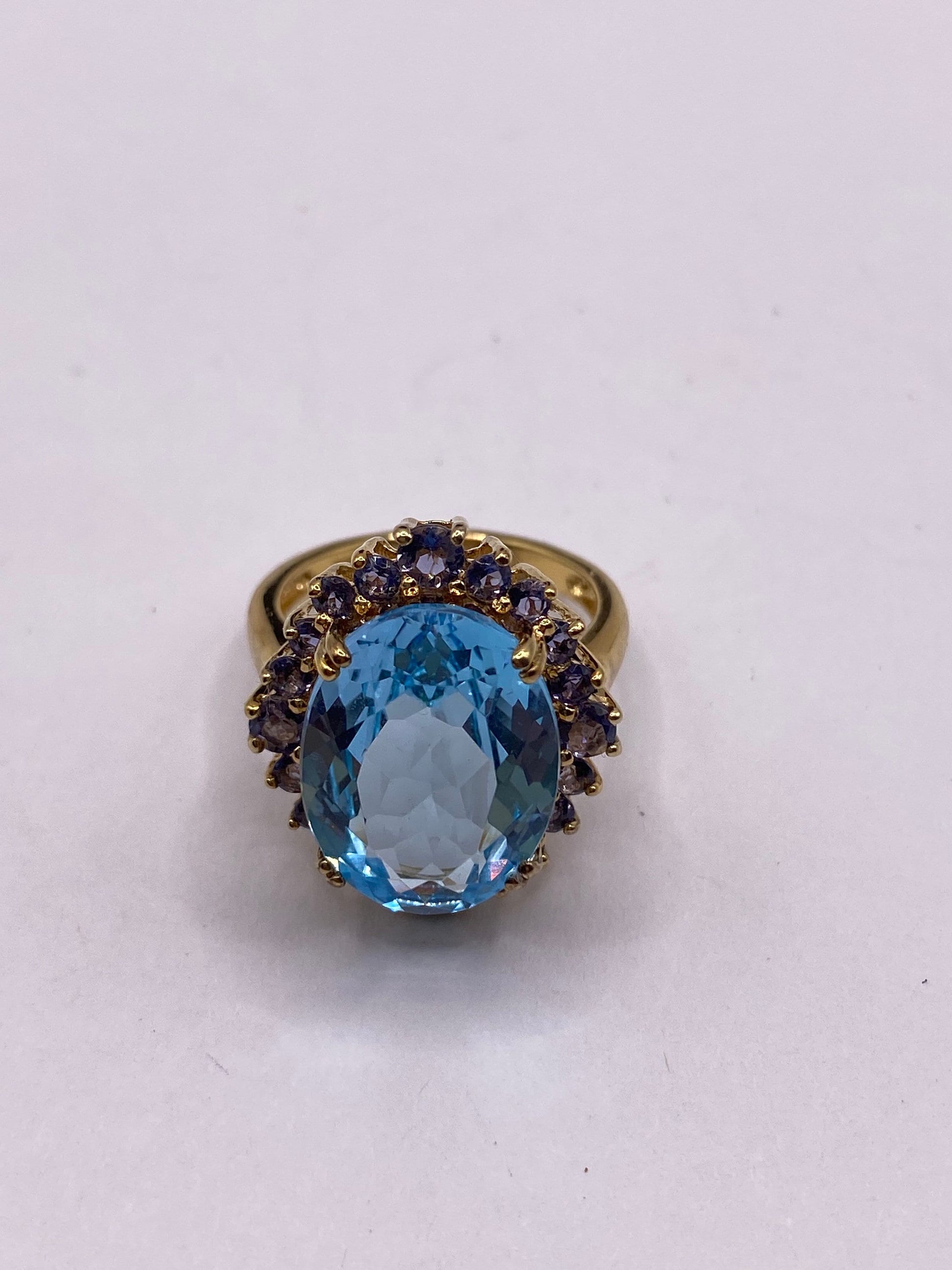 Vintage Genuine Blue Topaz Gold 925 Sterling Silver Ring