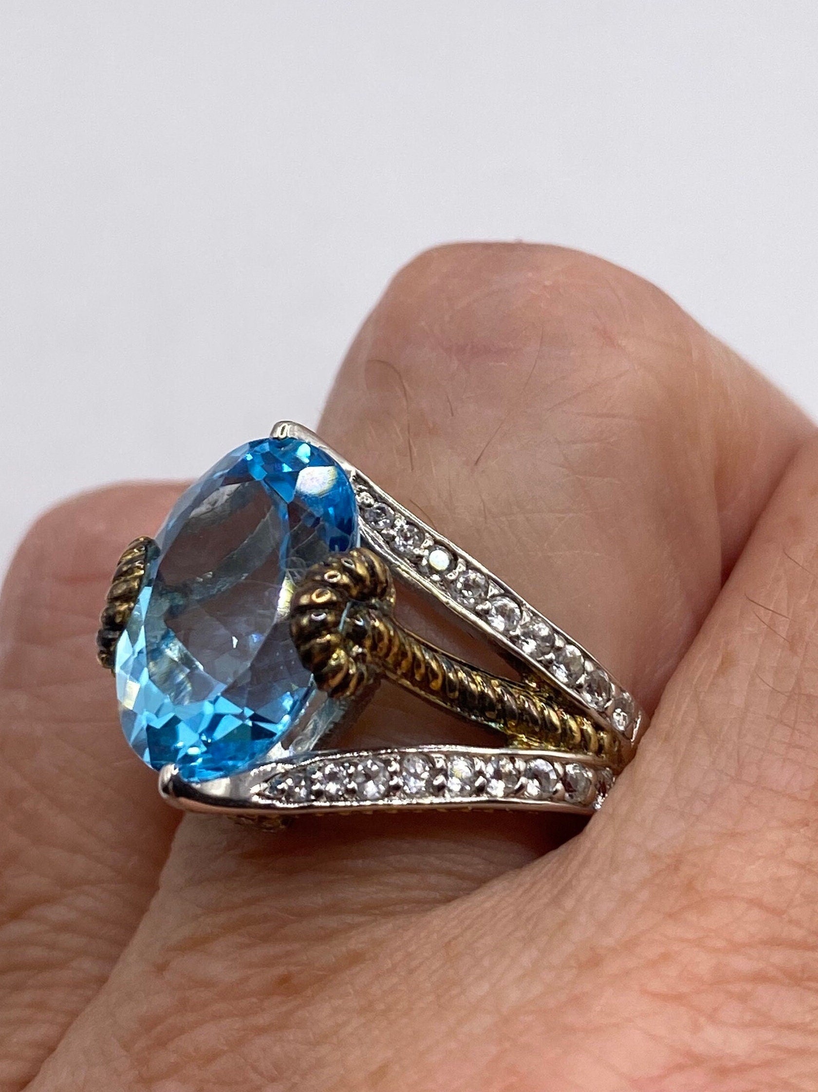 Vintage Genuine Blue Topaz 925 outlet Sterling Silver Ring