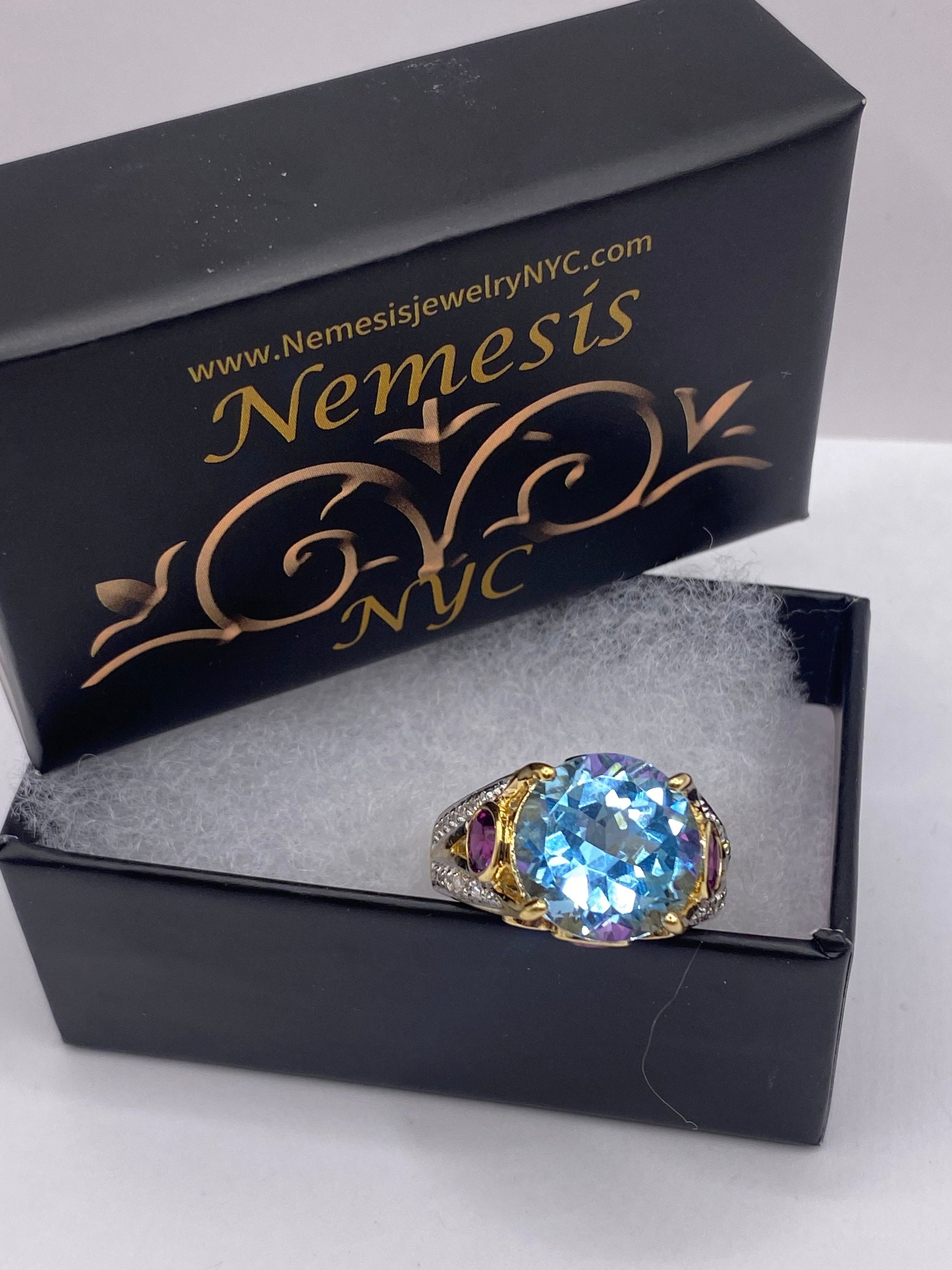 Vintage Genuine Blue Topaz Gold 925 Sterling Silver Ring