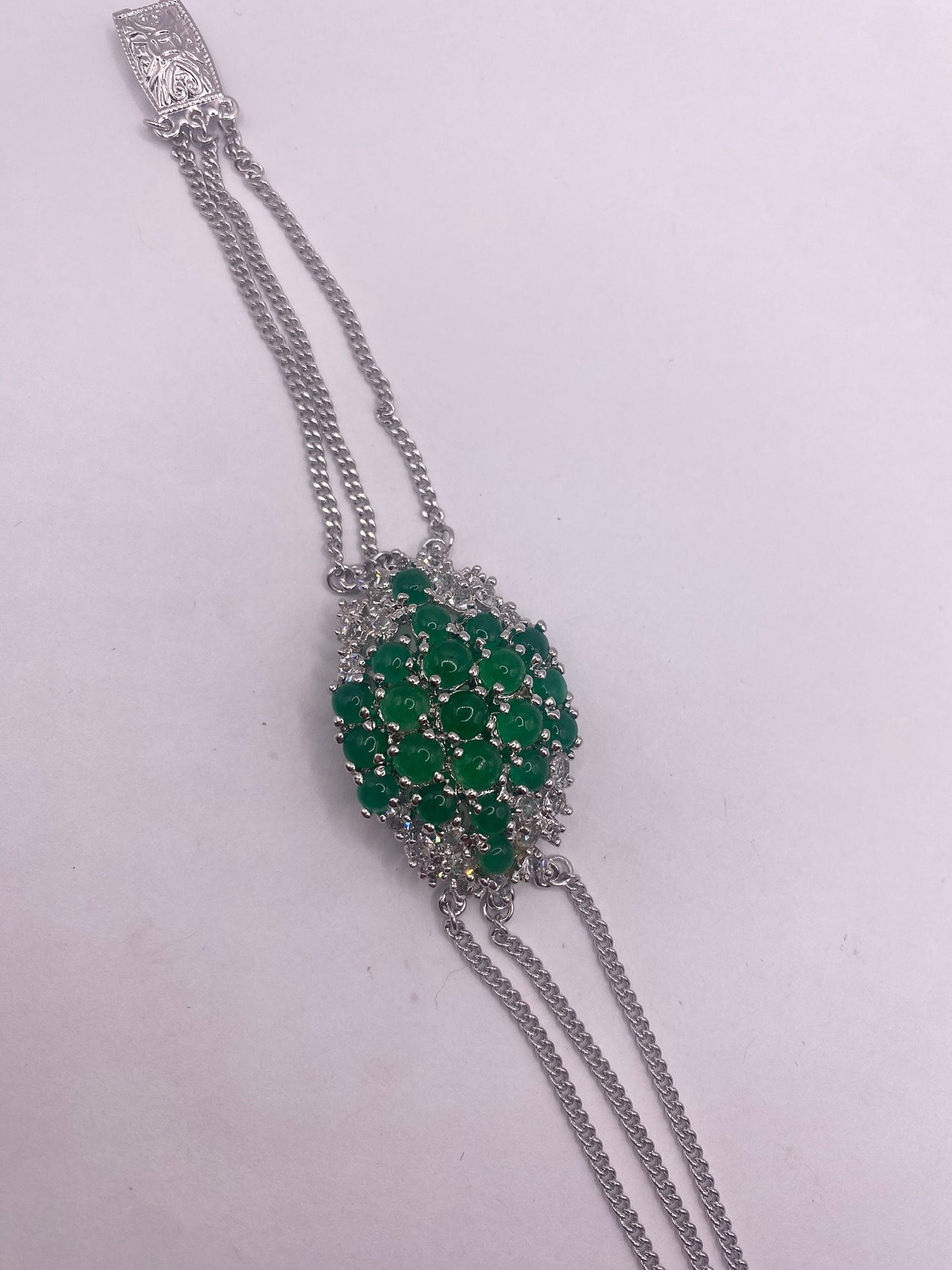Vintage Green Jade Bracelet Silver White Bronze