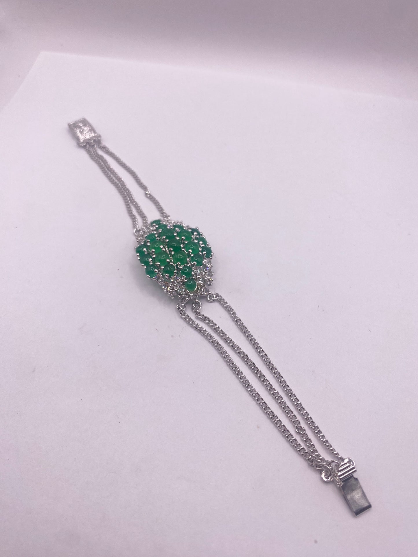 Vintage Green Jade Bracelet Silver White Bronze