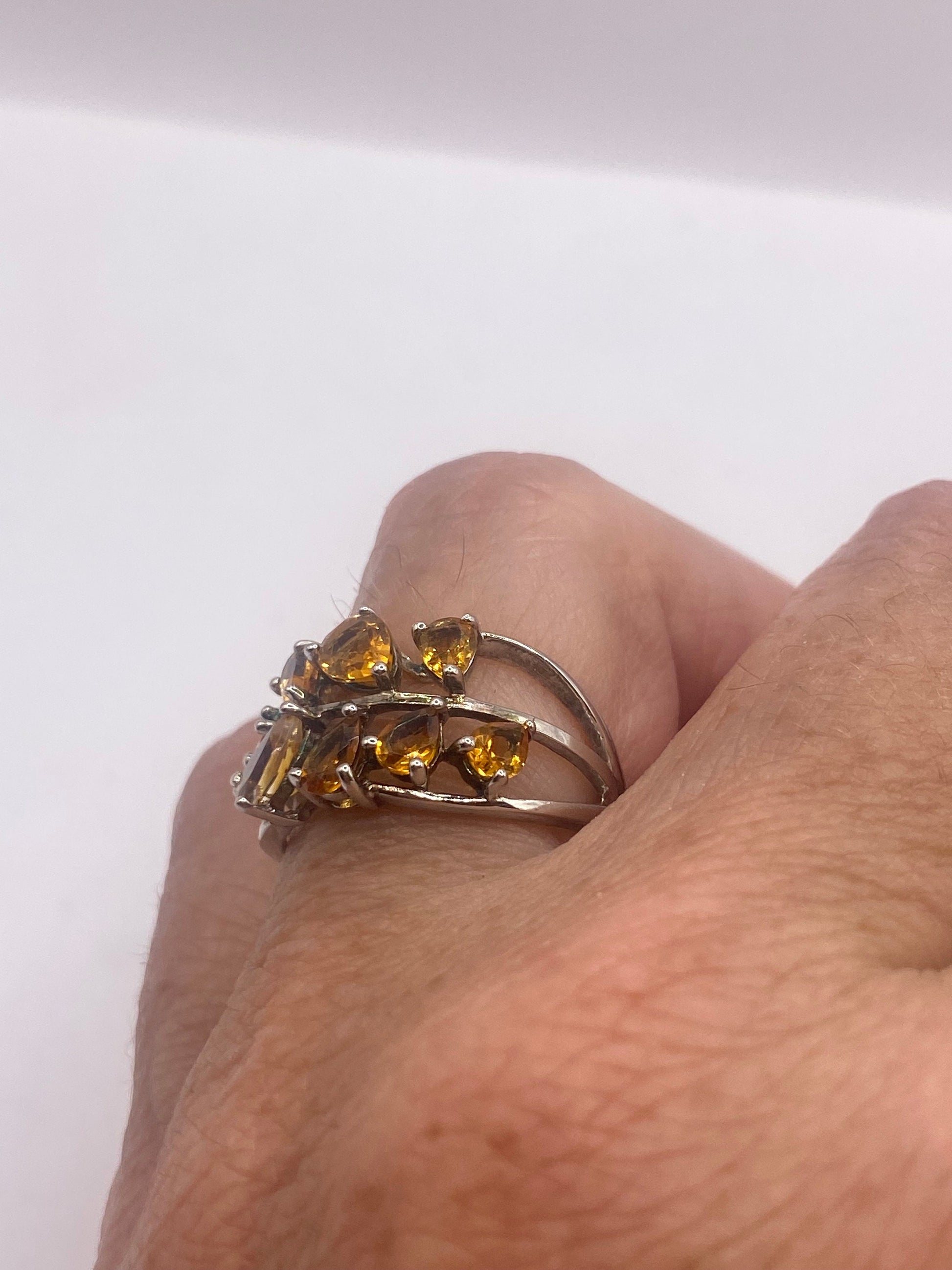 Vintage Golden Citrine 925 Sterling Silver Cocktail Ring