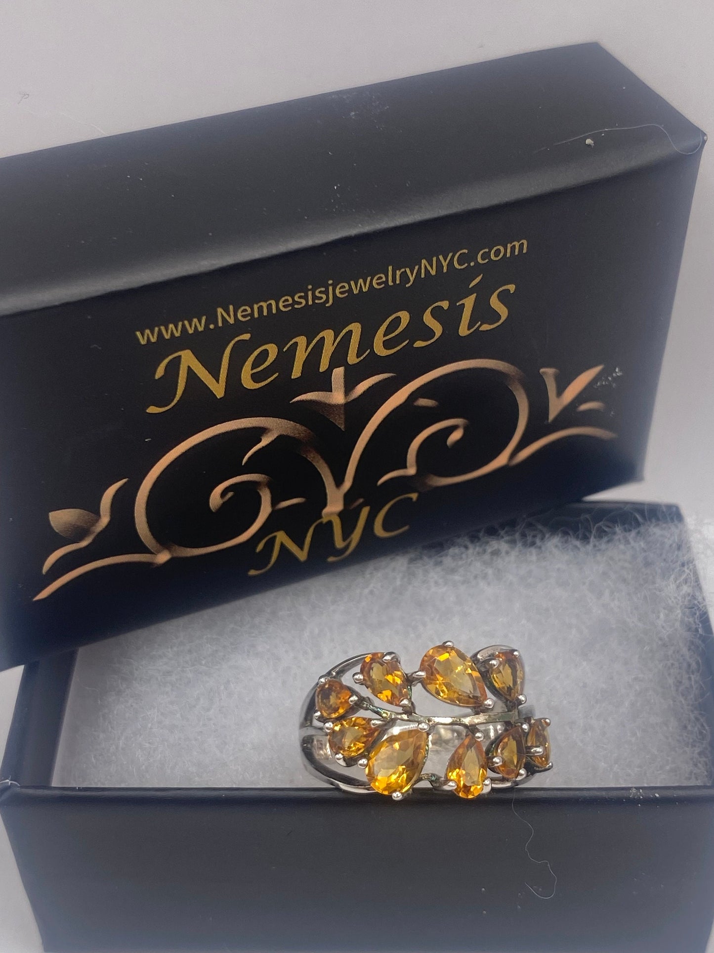 Vintage Golden Citrine 925 Sterling Silver Cocktail Ring