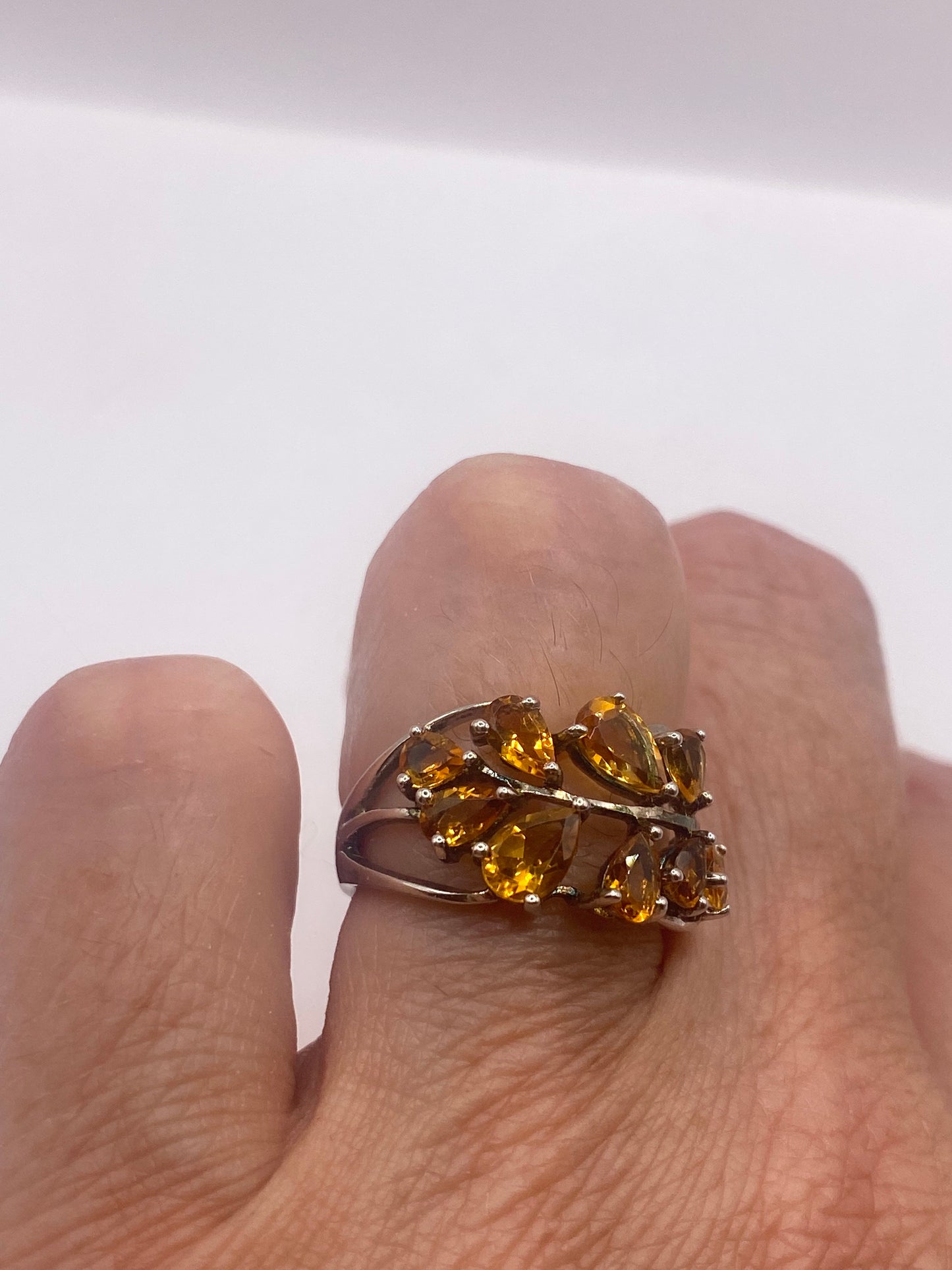 Vintage Golden Citrine 925 Sterling Silver Cocktail Ring