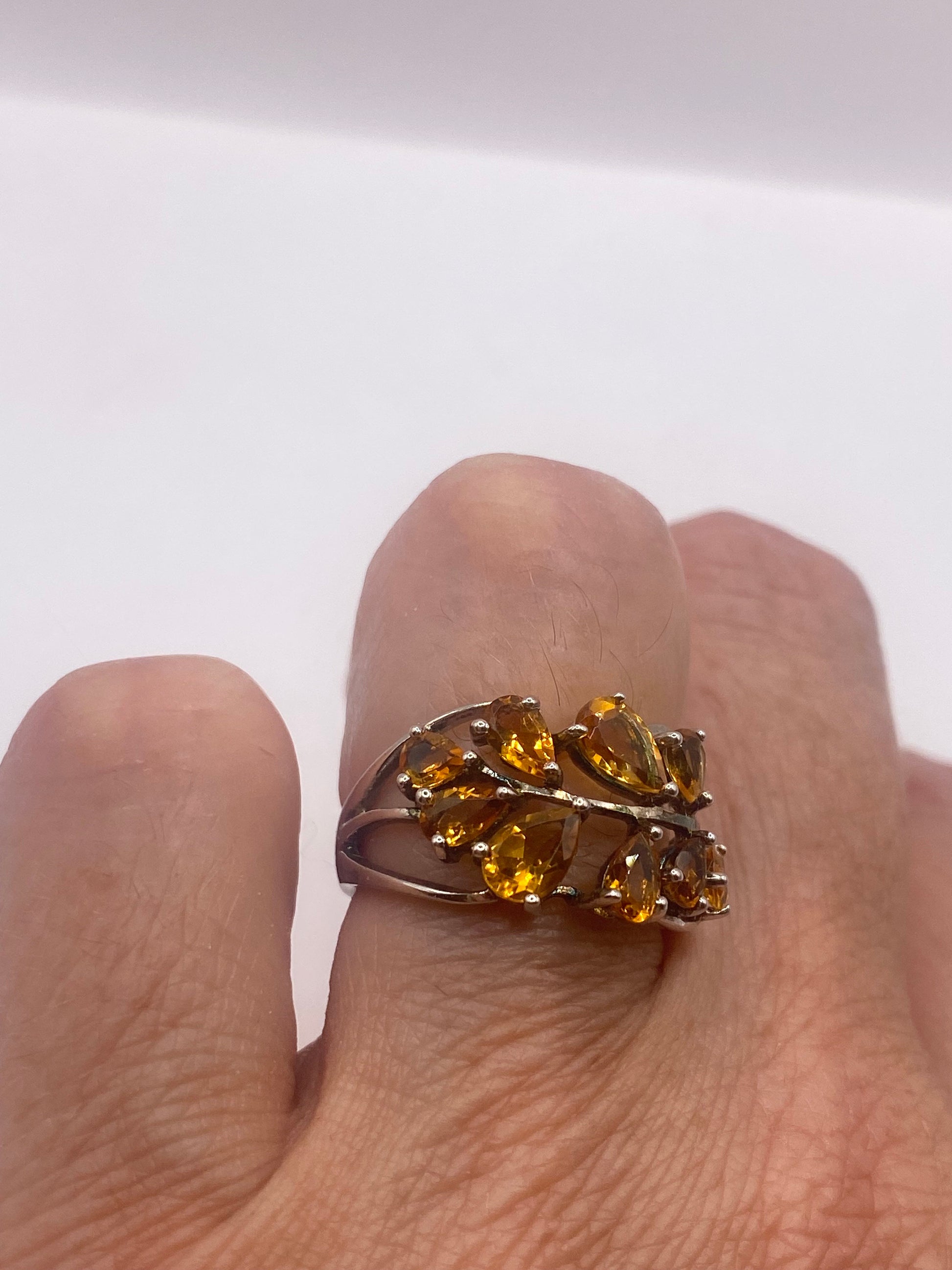 Vintage Golden Citrine 925 Sterling Silver Cocktail Ring