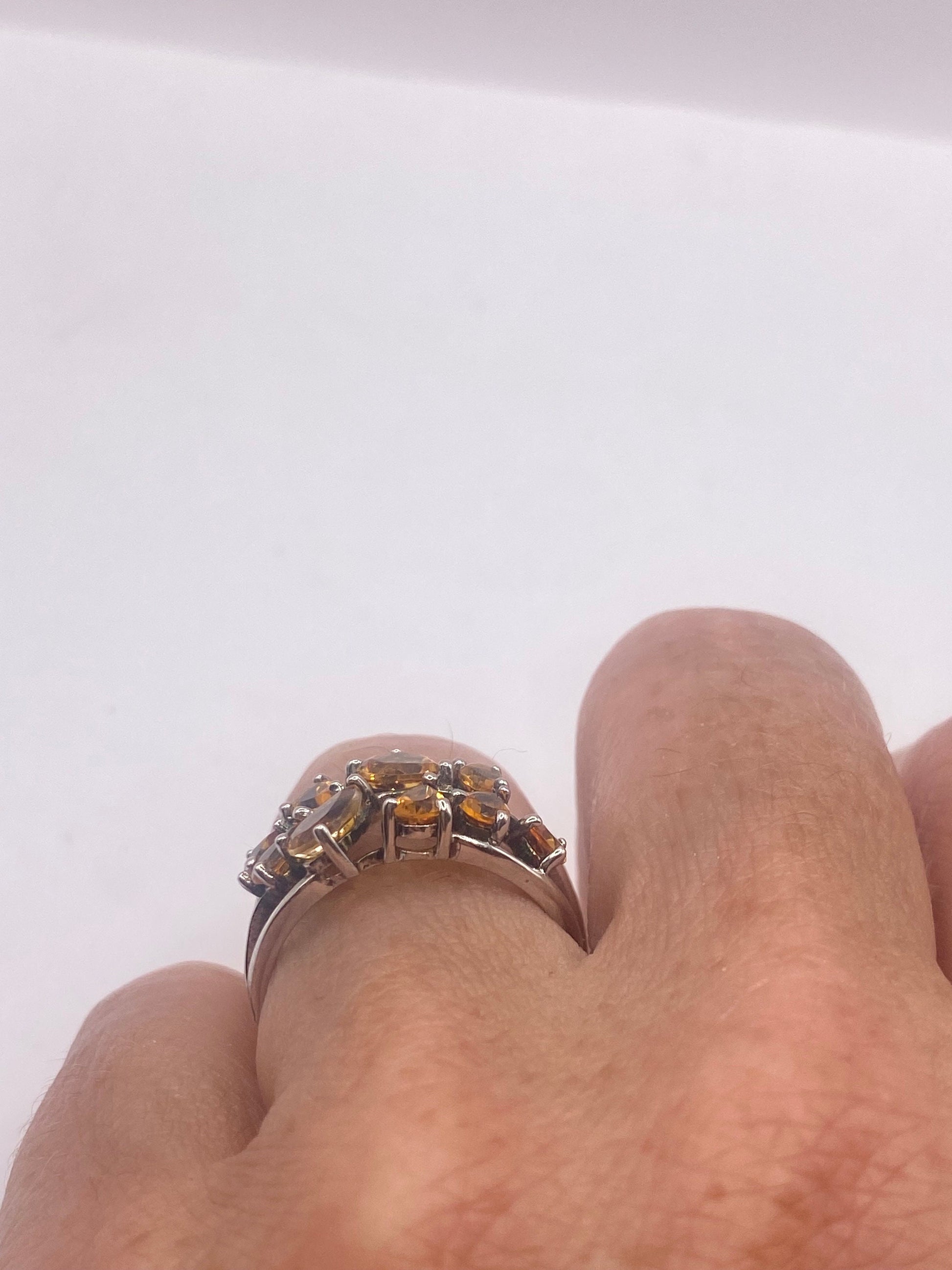 Vintage Golden Citrine 925 Sterling Silver Cocktail Ring
