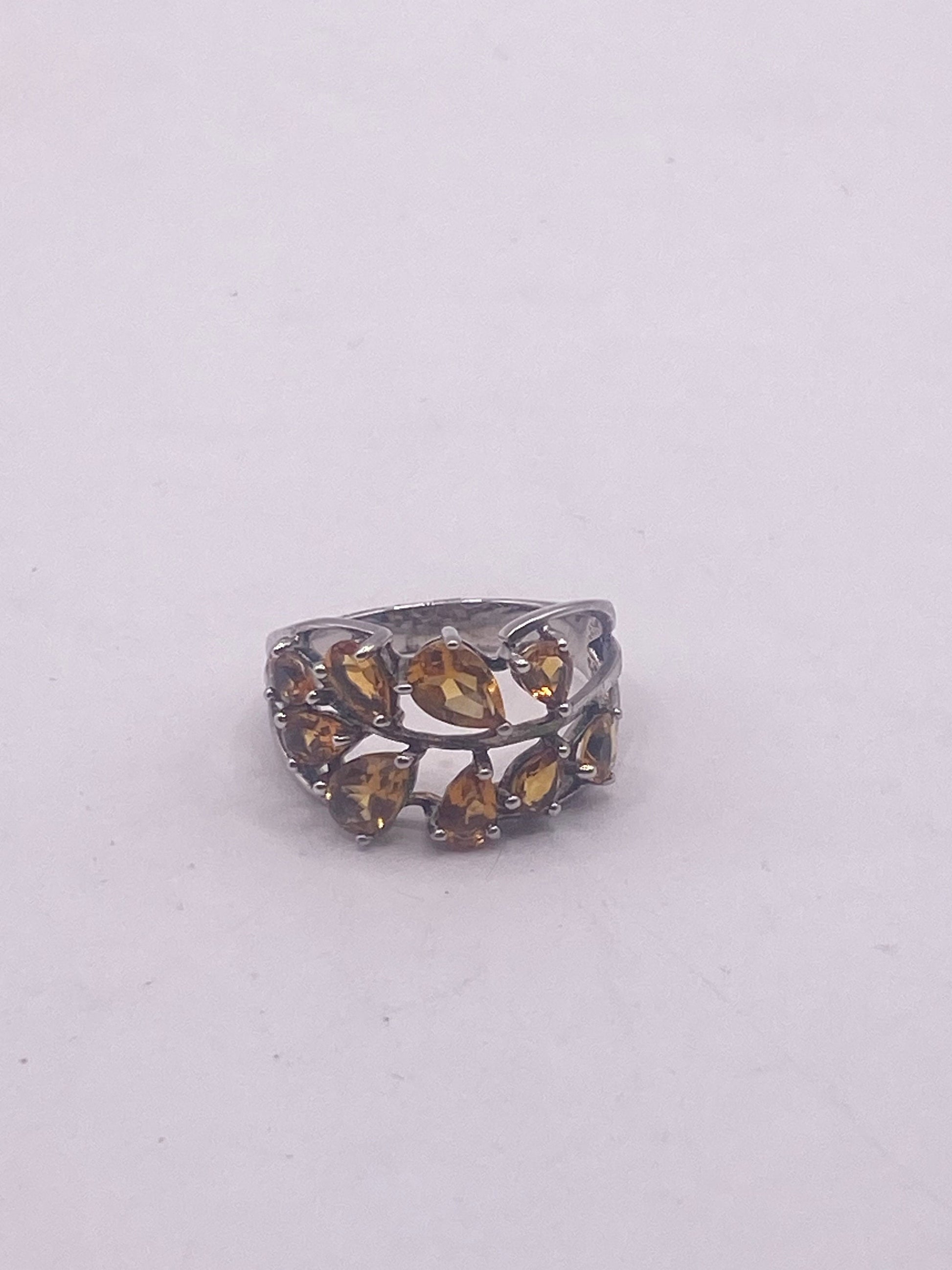 Vintage Golden Citrine 925 Sterling Silver Cocktail Ring
