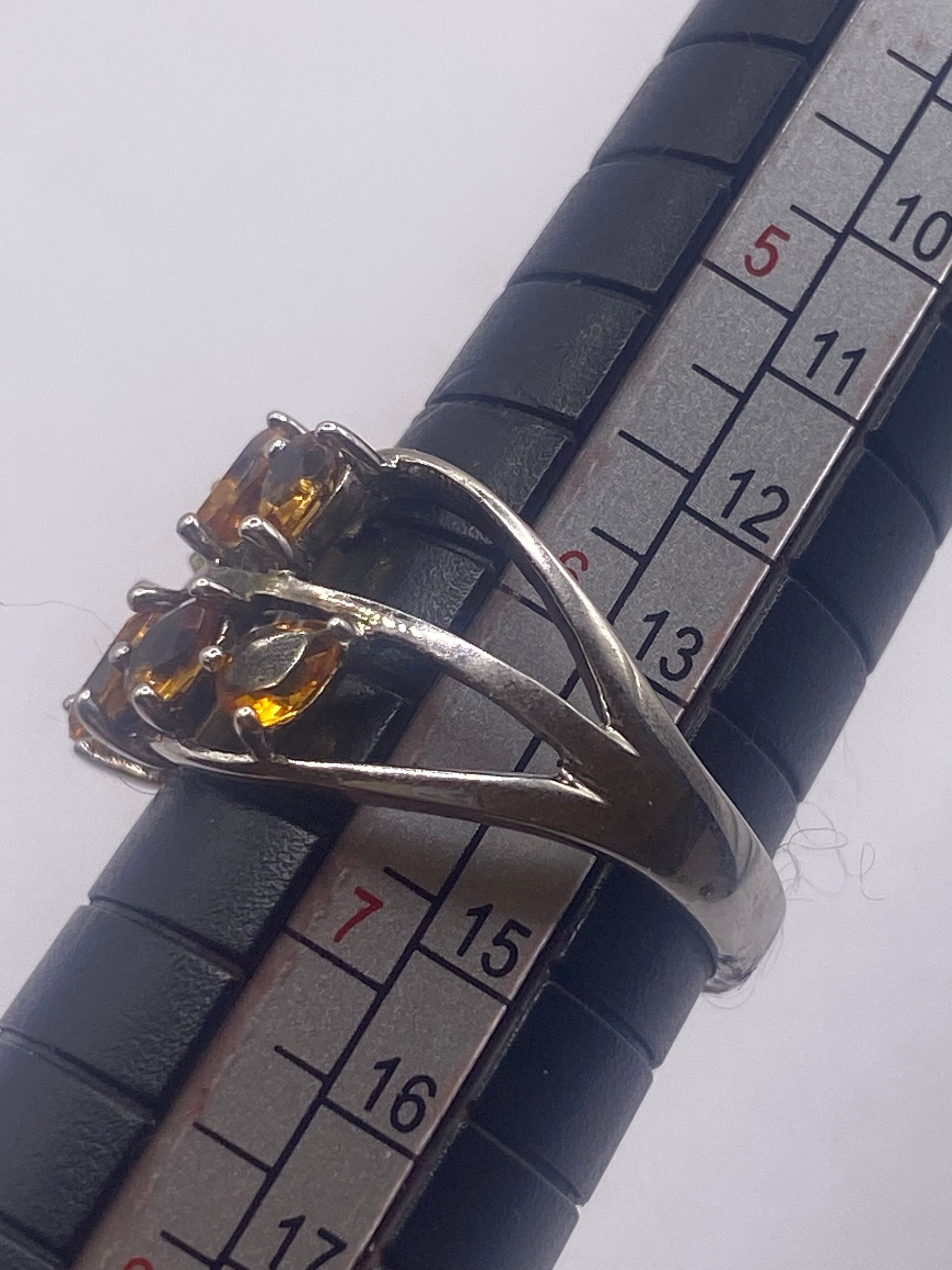 Vintage Golden Citrine 925 Sterling Silver Cocktail Ring