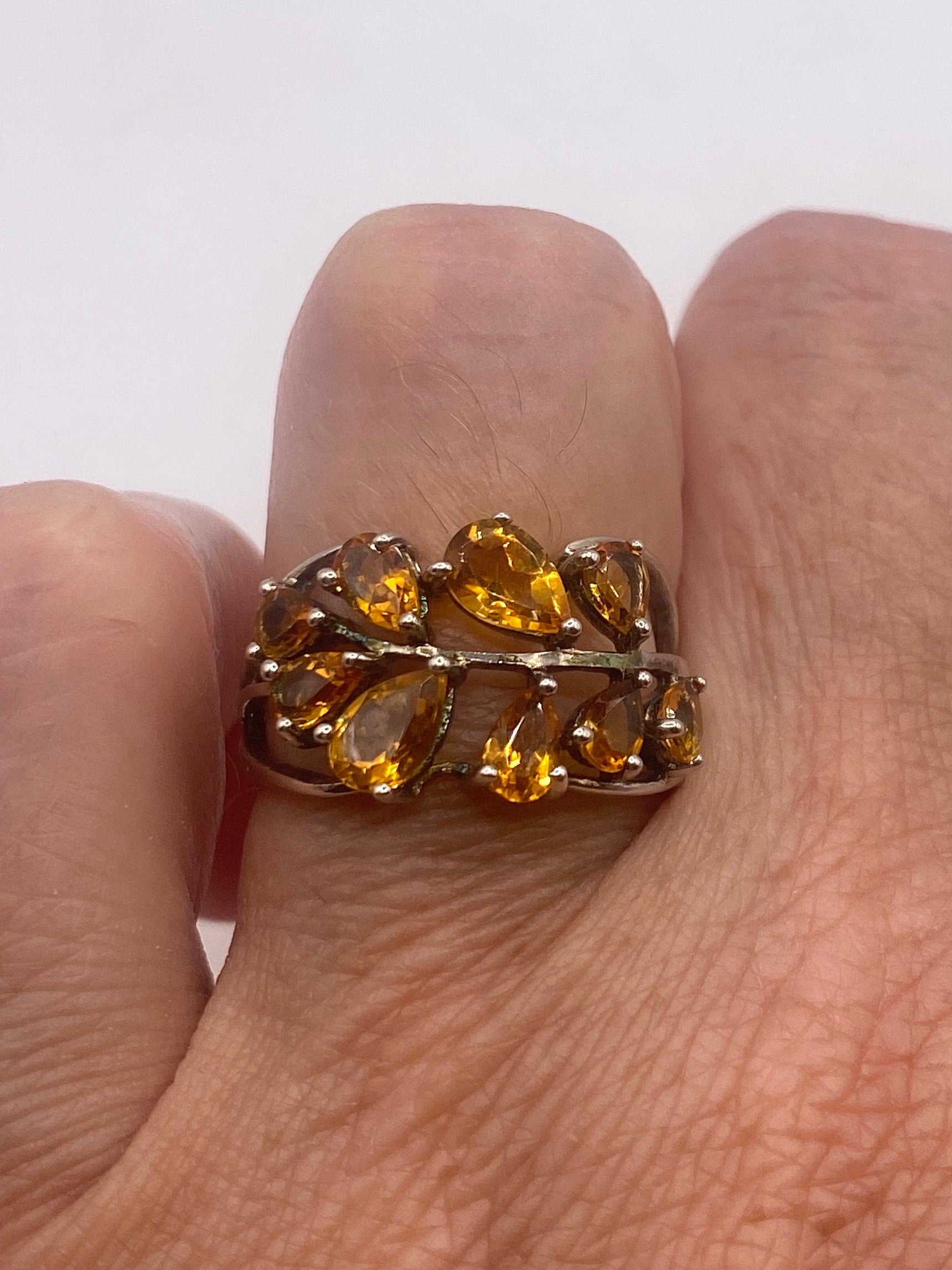 Vintage Golden Citrine 925 Sterling Silver Cocktail Ring
