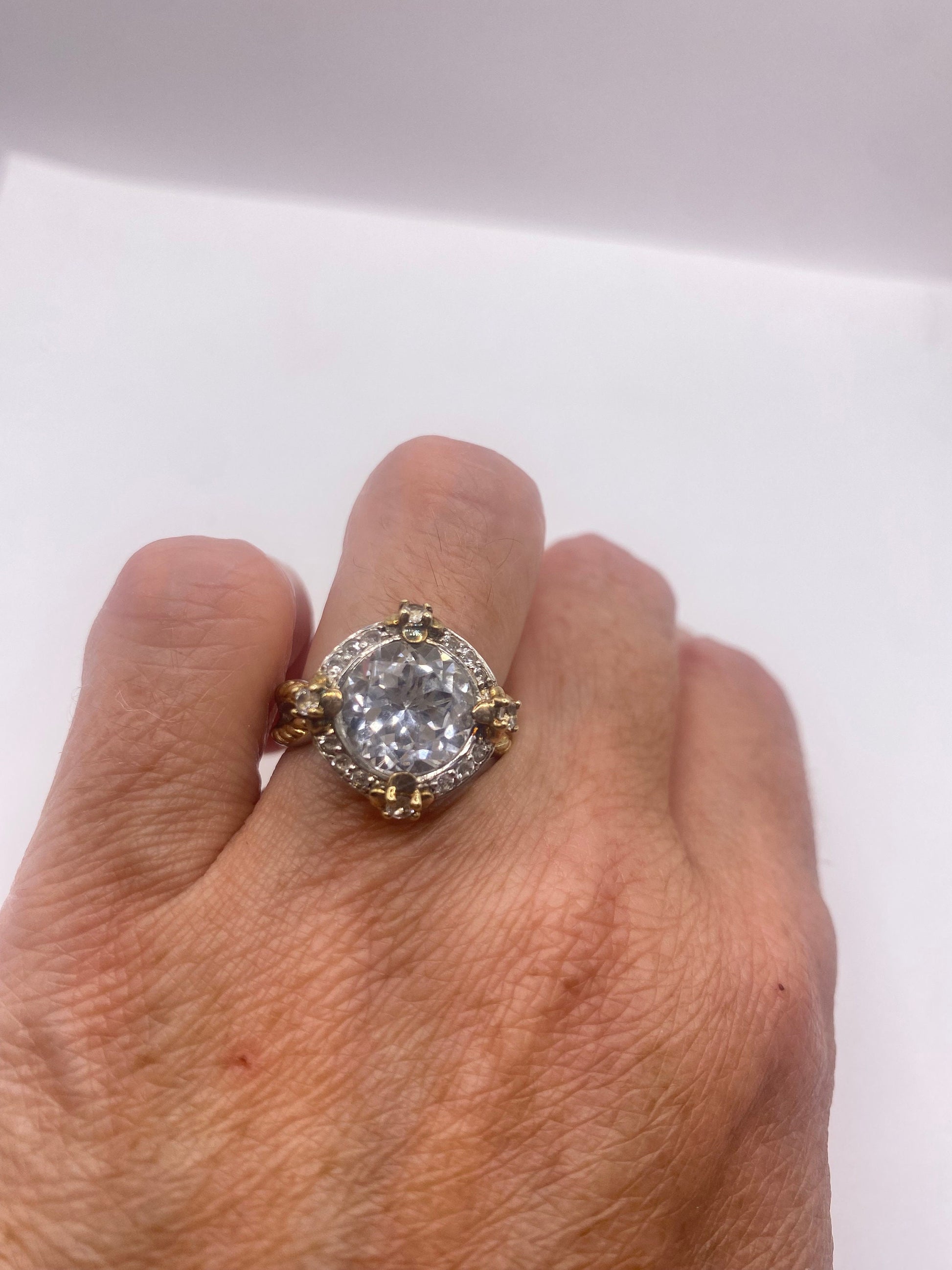 Vintage Clear Quartz white sapphire 925 Sterling Silver Cocktail Ring